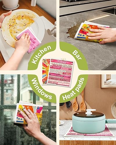 Miniatura 6 de Paños de cocina suecos reutilizables para lavar platos, absorbentes, de secado rápido, esponja sueca, decoración de bonito patrón, paquete de 6