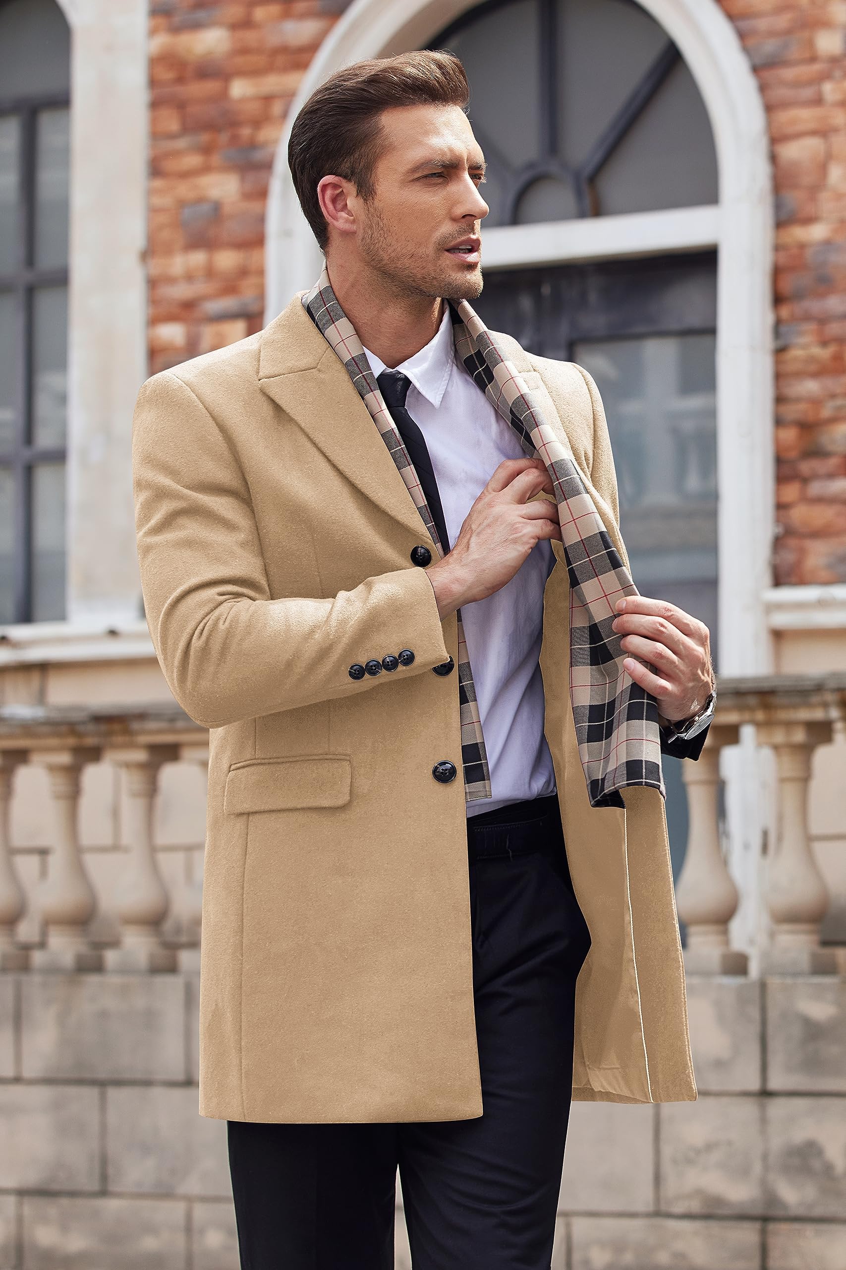 COOFANDY Herren Mantel Wintermantel Slim Fit Business Winterjacke Warmer Trenchcoat Jacken Herrenmantel mit Abnehmbaren Karierten Schals