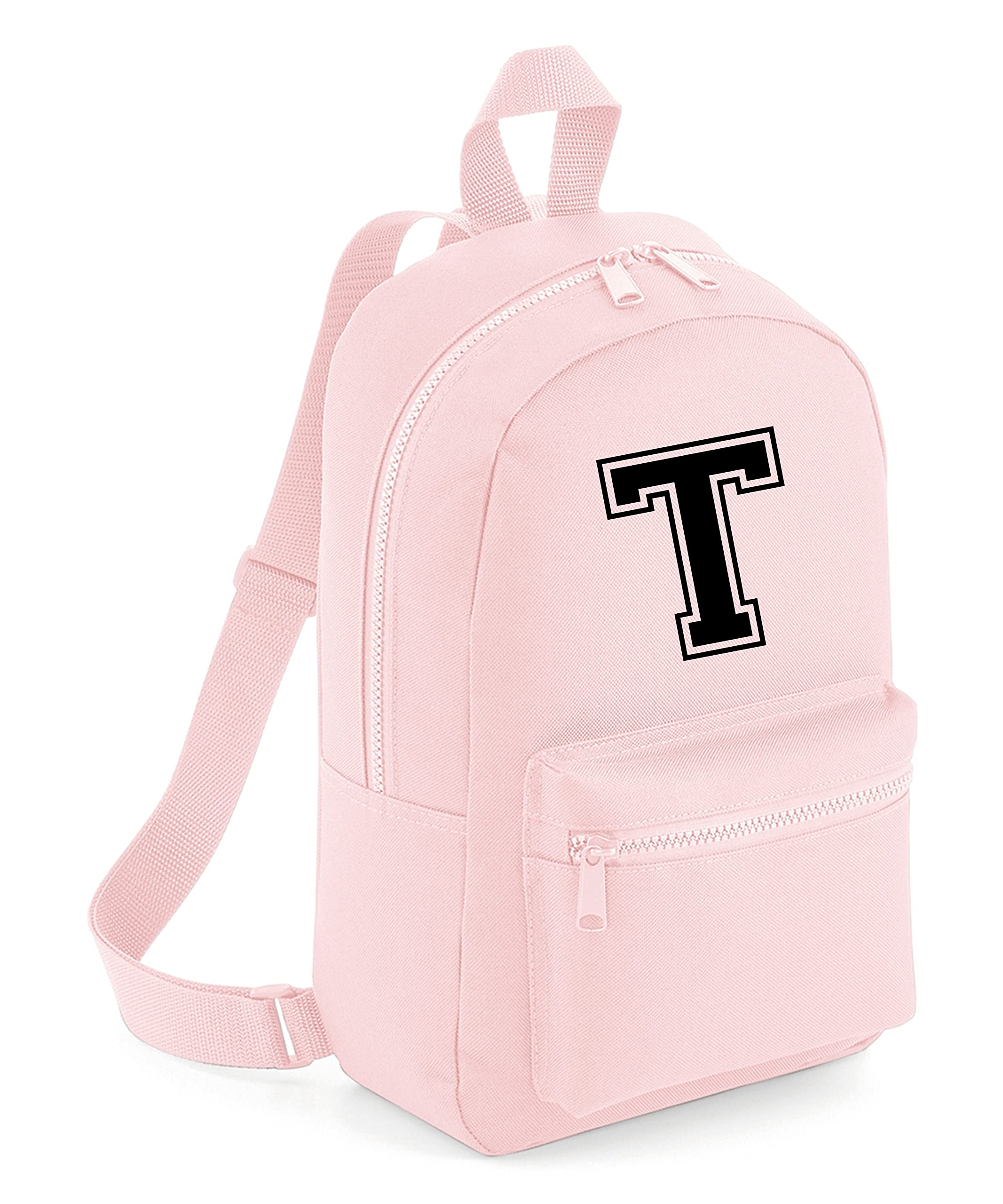 Personalised Alphabet Fashion Backpack, Customised Boys/Girls For School/Gym/Sports Accessory PE Kit Bag (Powder Pink)