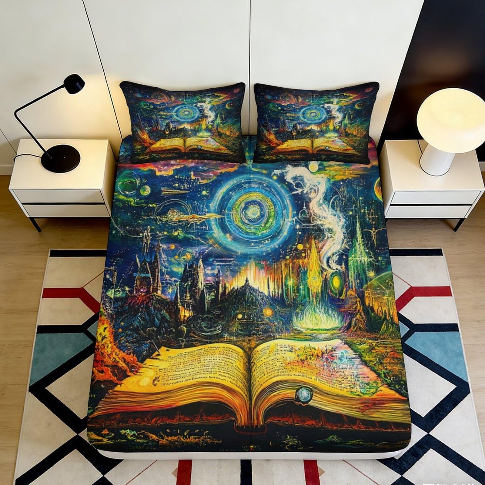 3D Printed Dreamy Galaxy Pattern Fitted Sheet Microfiber Deep Pocket Bedroom Bedding Dreamy Galaxy Mattress Fitted Cover Non-Slip Full Wrap 160x200x25cm