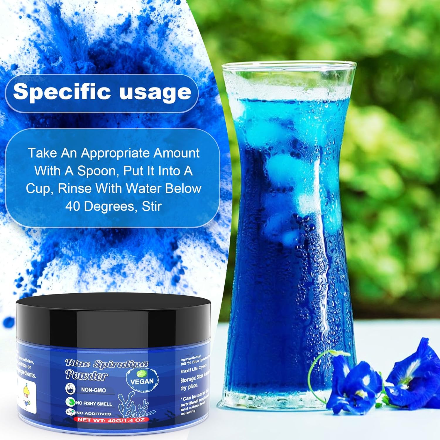 Blue Spirulina Powder - 40g Natural Blue Food Coloring, No Fishy Smell, 100% Vegan Phycocyanin Extract Spirulina Powder, Plant Based Food Dye for Cake Decorating, Smoothie, Baking, Drinks - Image 5