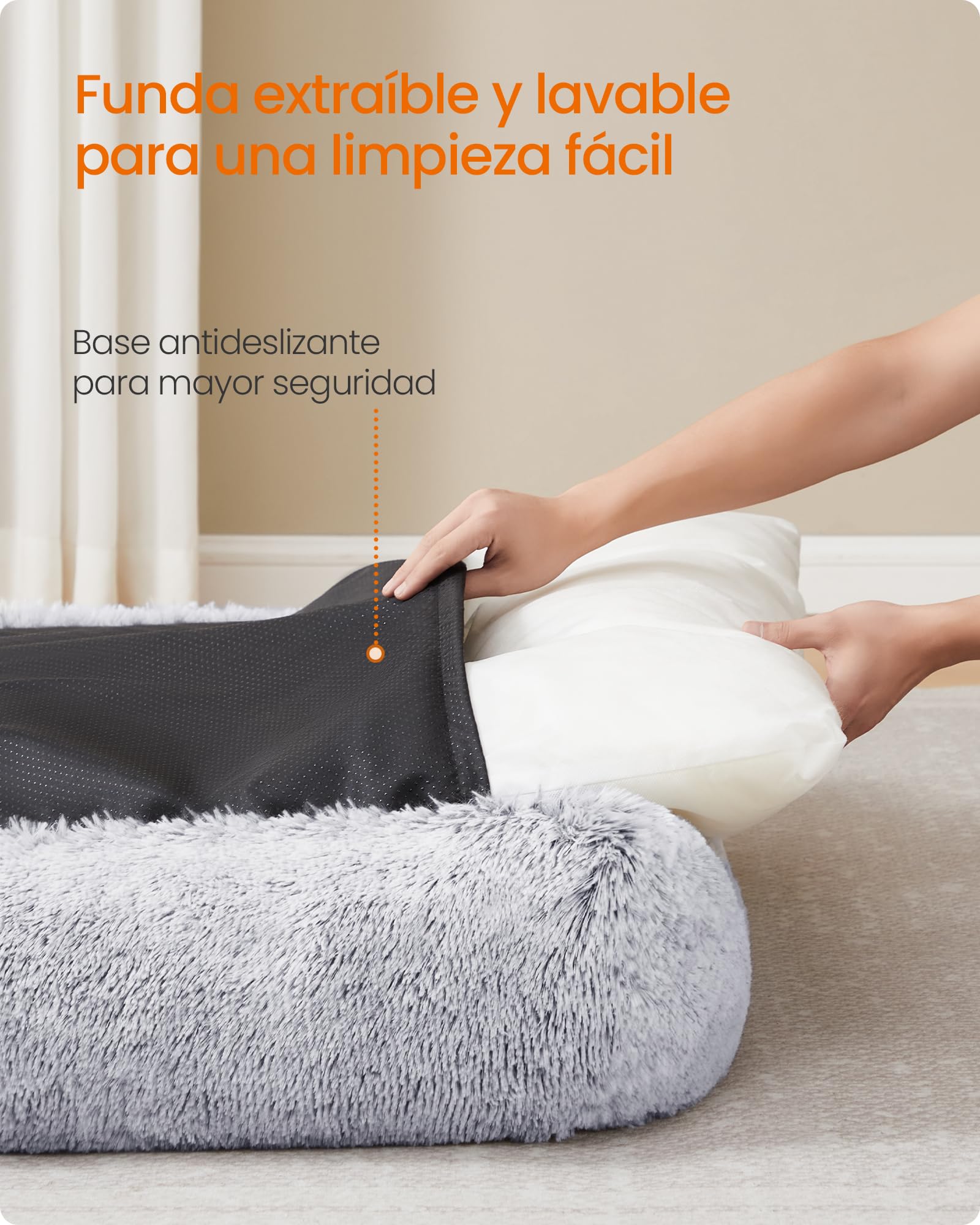 Feandrea Cama para Perros, Sofá para Perros Extra Grandes, 120 x 85 x 23 cm, Cojín para Mascotas, Relleno Suave, Bordes Elevados, Funda Extraíble y Lavable, Antideslizante, Gris Ombré PGW274GA01