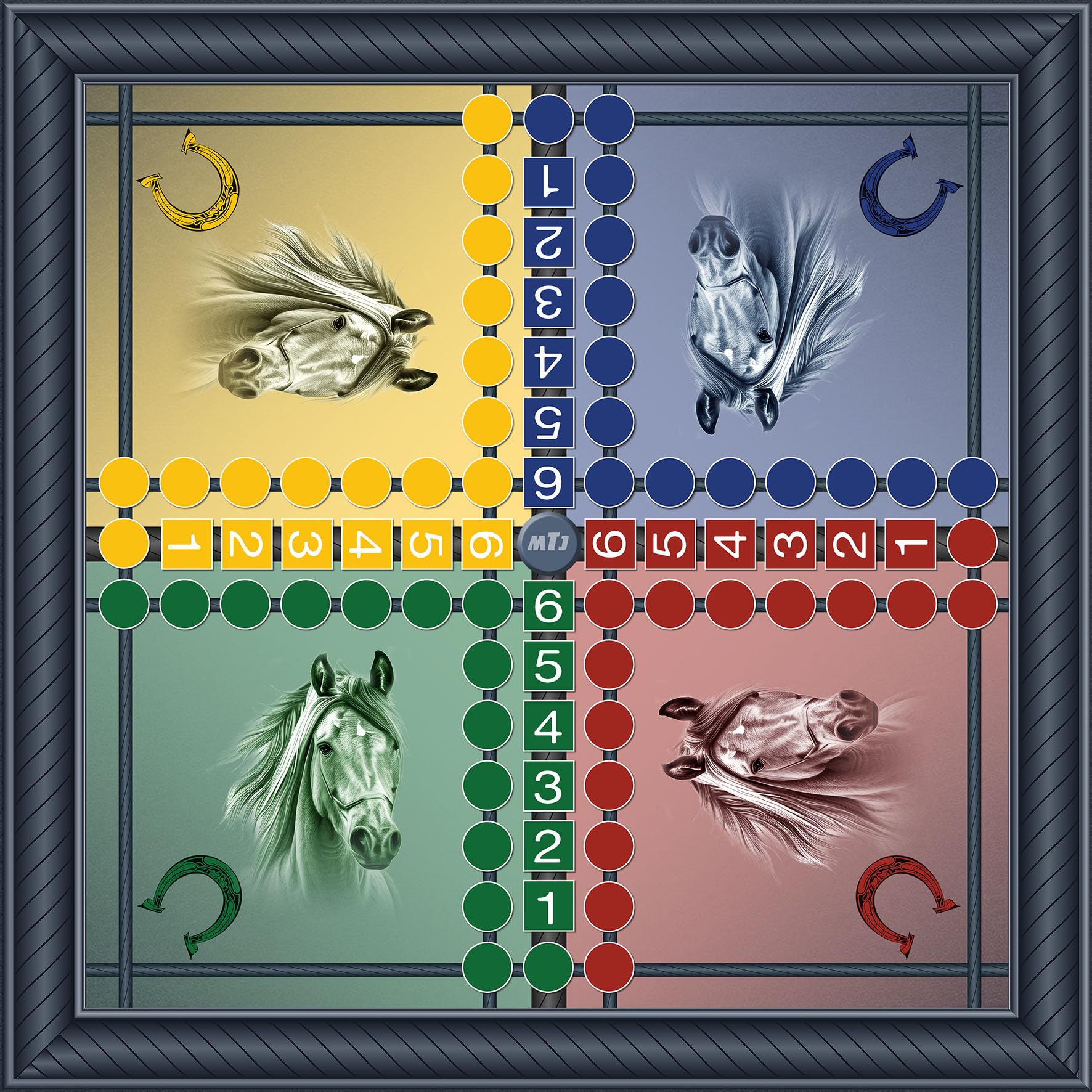 MTJ® Tapis Jeux de Plateau 50 x 50cm - Jersey néoprène - Fabriqué en France (Petits Chevaux)