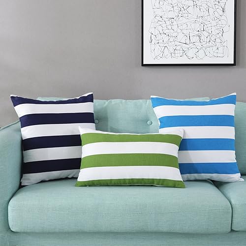 Miniatura 5 de Hogar decorativa algodón lienzo cuadrada funda de almohada funda de cojín rayas cremallera oculta varios colores.