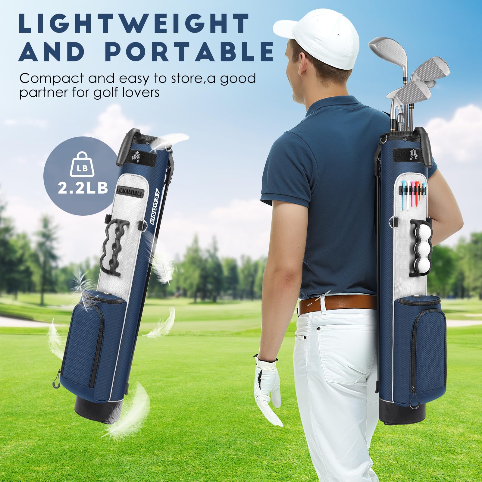 Findway Golf Stand Bag con spallacci regolabili, divisore a 2 vie, 2 tasche, borsa da golf leggera e facile da trasportare per uomini e donne