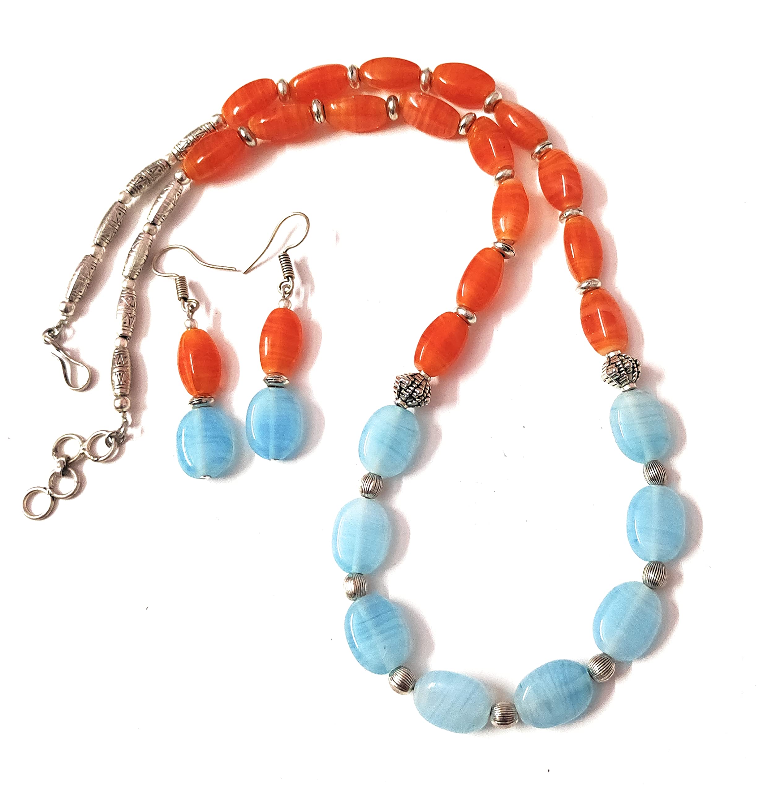 Itsy Bitsy Kolkata Handcrafted Oxidized Silver Simple Orange And Sky-Blue Glass Beaded Neckpiece Earring Jewelry Set For Women and Girls (B098Q4N4ZF) Amazon Price History, Amazon Price Tracker