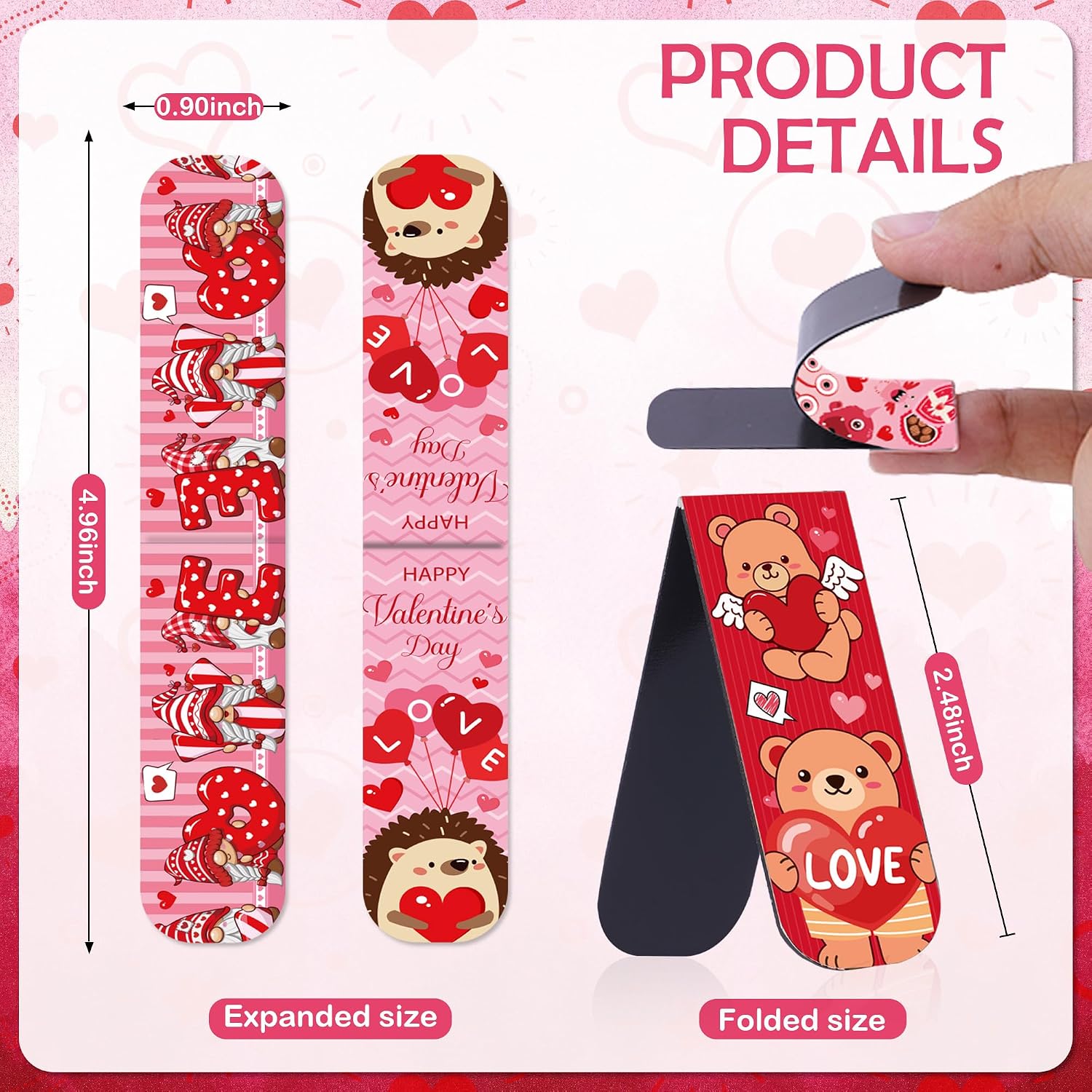 Valentine Magnetic Bookmarks Gifts, 48 Pcs Cute Paper & Magnet Page Markers, Love Heart Themed Bookmark Set for Romance Readers, Journaling & Gift Giving image 2