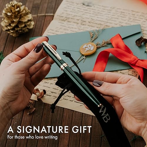 Miniatura 7 de Wordsworth & Black Juego de pluma estilográfica, punta mediana dorada de 18 quilates, incluye 24 cartuchos de tinta, convertidor de recarga de tinta