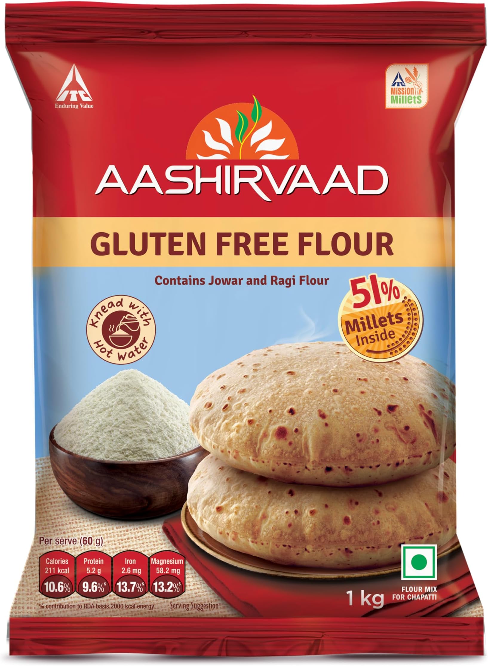 Aashirvaad Nature’s Superfoods Gluten Free Flour, 1kg Pack, 100% Pure & Natural and Wheat Free | High Fibre Atta