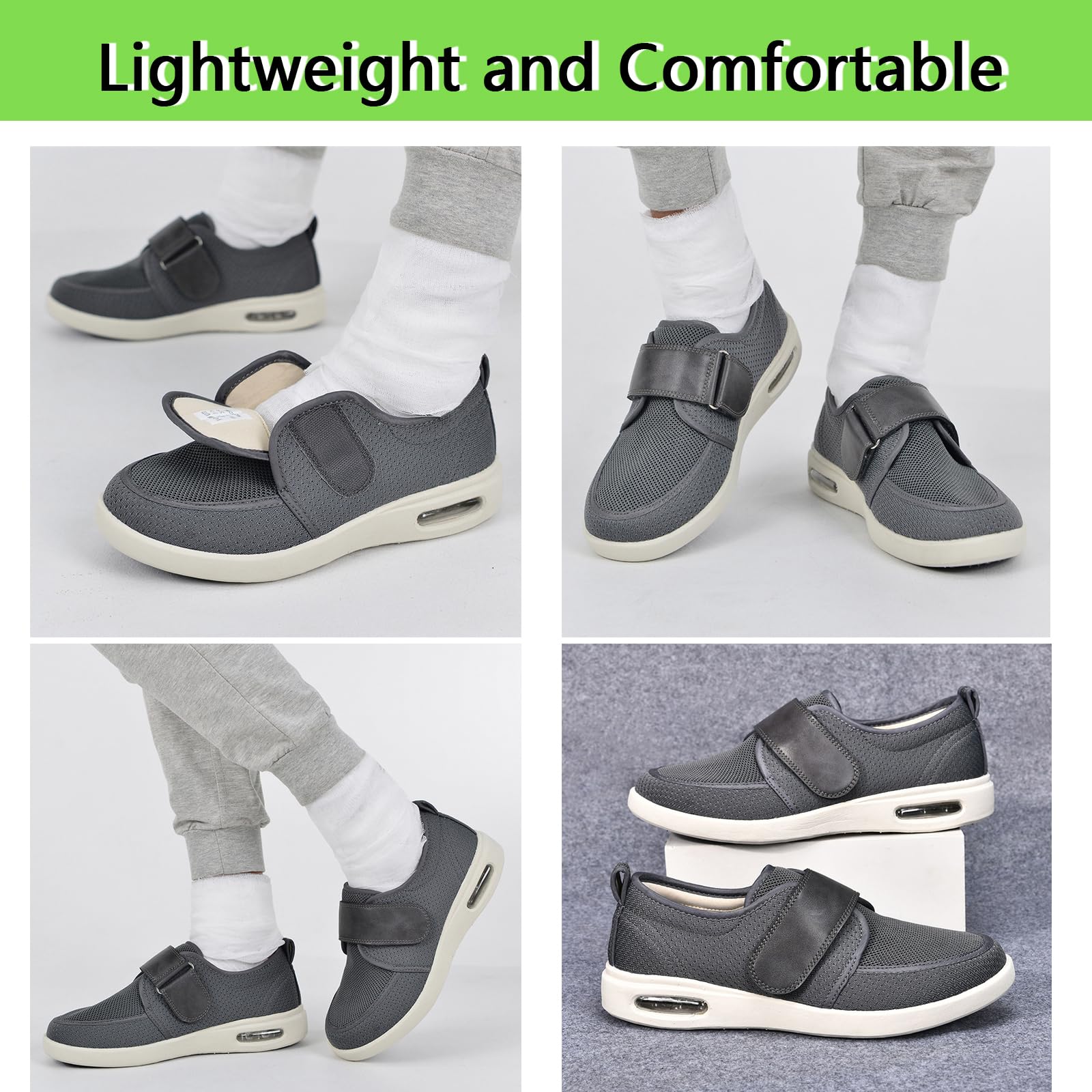 Buty medyczne do spuchniętych stóp, oddychające, lekkie, szerokie, antypoślizgowe, z poduszką powietrzną, trampki, bardzo szerokie, regulowane zapięcie, trampki, 49