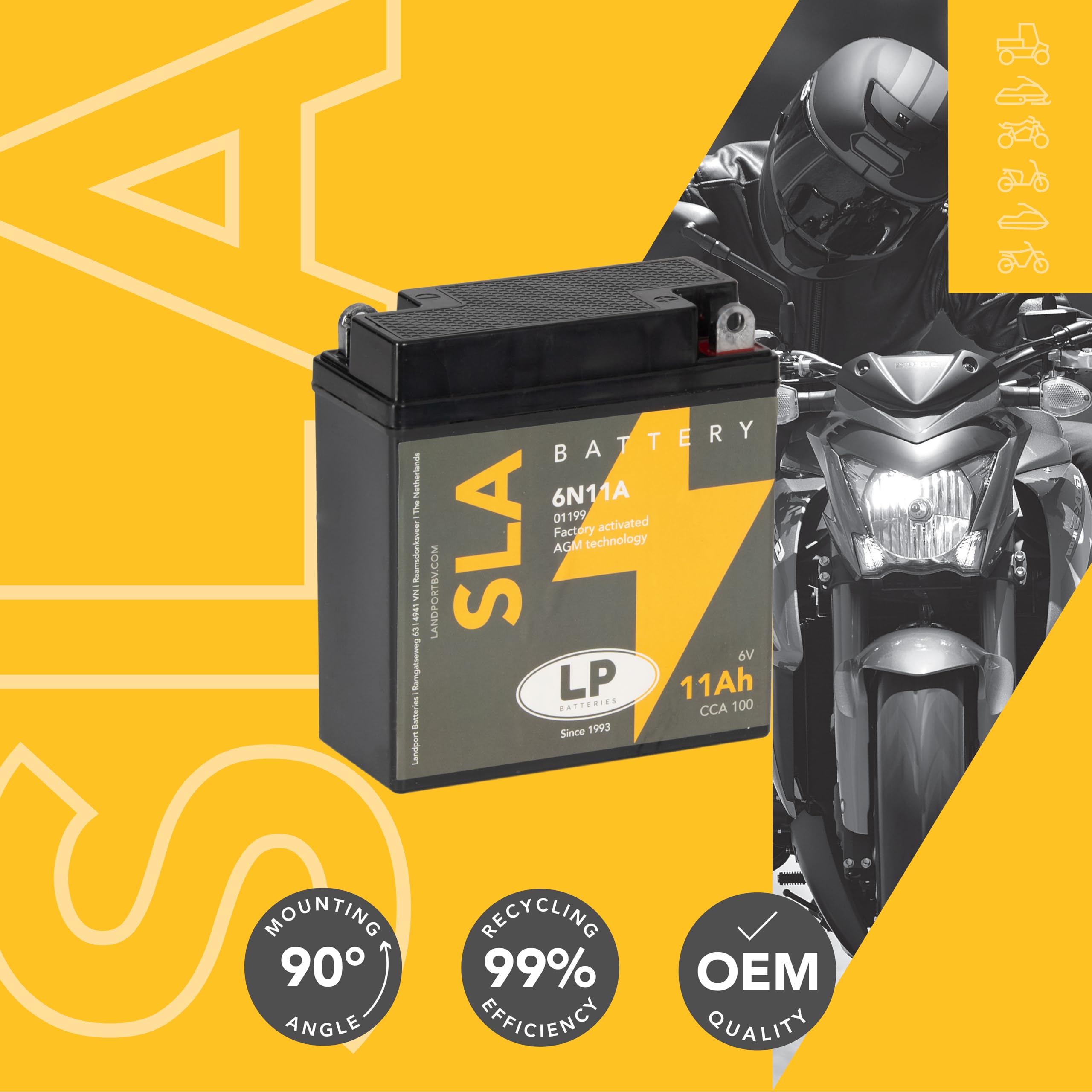 LANDPORT Batterie 6N11A 6V 11Ah wartungsfrei kompatibel für BMW R 26 27, Simson S 50 51 53 70 83, SR50, SR80, MZ TS 150, ES 150, RT 125, Heinkel, Bella