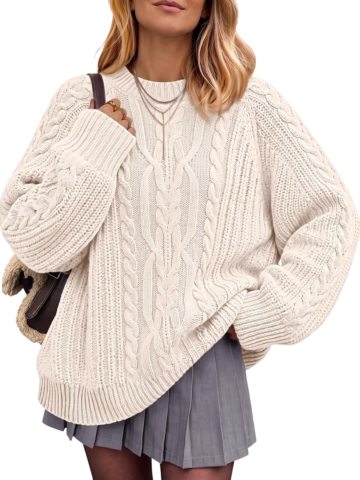trendy queen Women's Oversized Cable Knit Crewneck Fall Pullover Sweaters-picture-27
