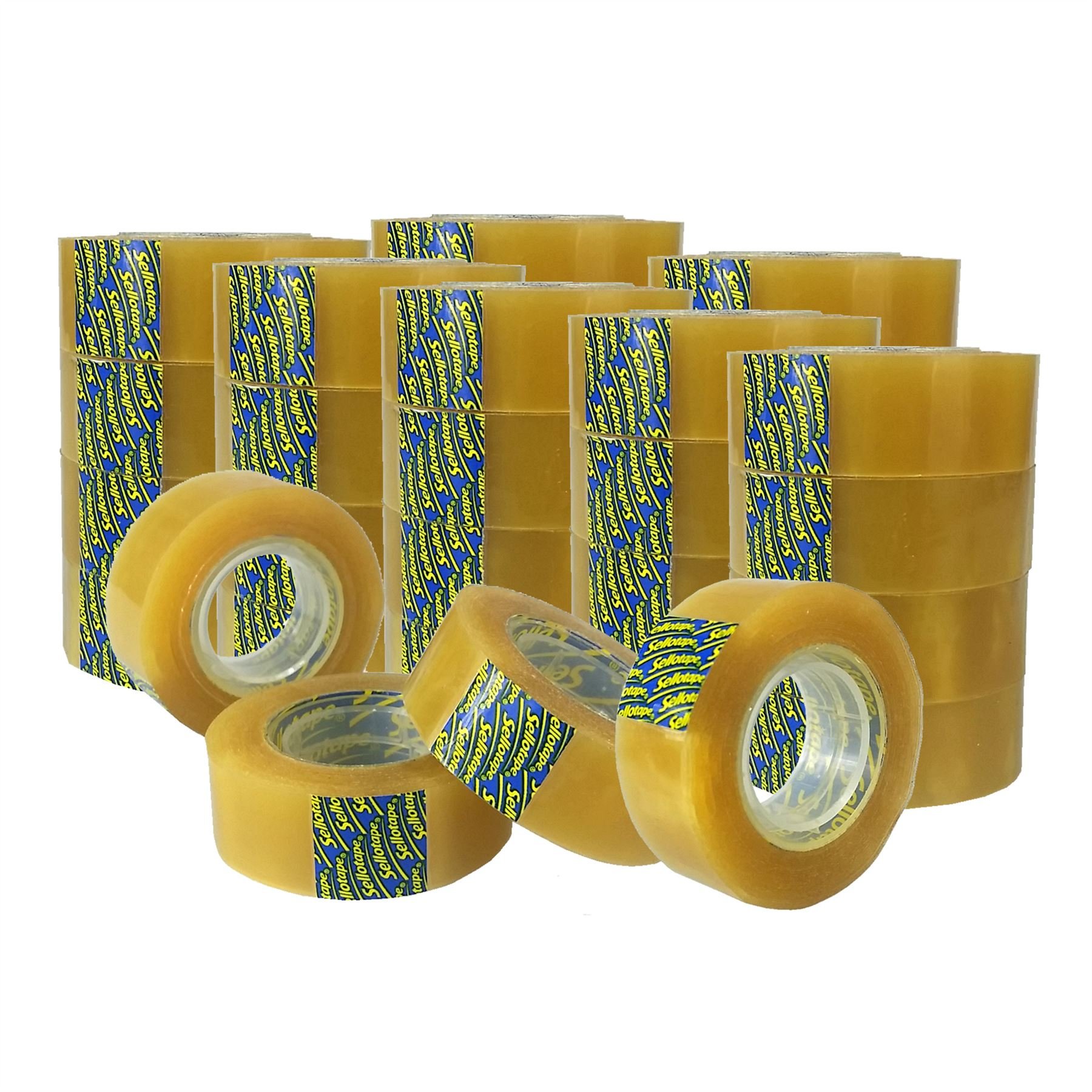32 x Sellotape Original Golden Tape Roll Clear Non Static Easy Tear Tape 19mm x 33m - No Need for Scissors - Ideal for Home, Office or School Use.