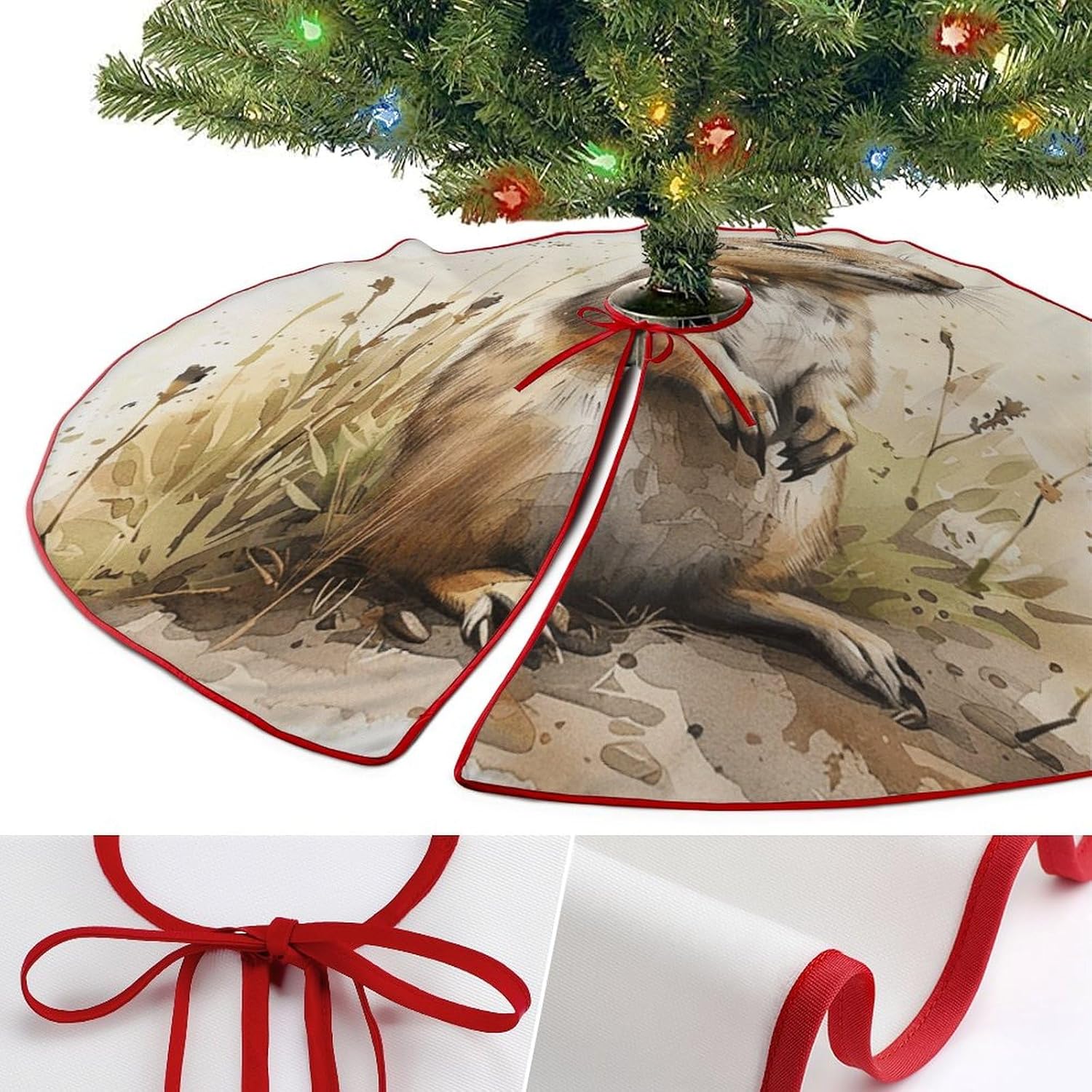 Christmas Tree SkirtGopher and Grassclassic Fashion Tree Skirt Painted Multifunctional Christmas Tree Skirt