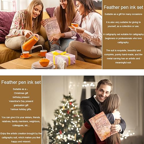 Miniatura 7 de AIYNC Juego de tinta de plumas, bolígrafo y juego de tinta que incluye bolígrafo mecánico y bolígrafo de inmersión de madera, 5 colores de tinta, 12