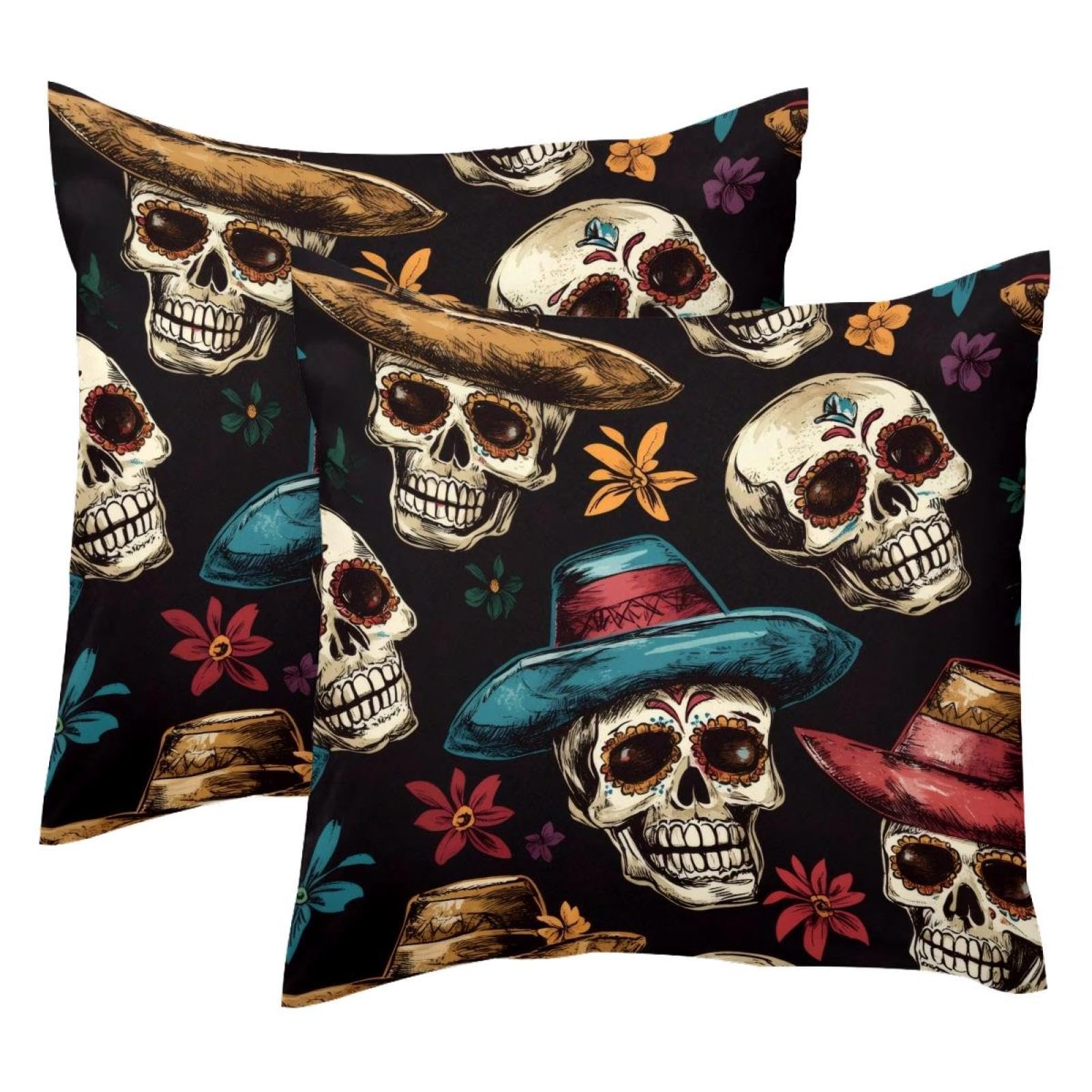 Housses de coussin en velours doux 50x50 cm de qualité supérieure motif Calavera