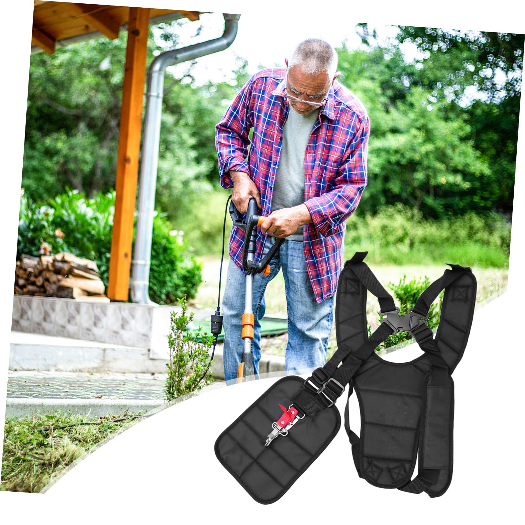 YARNOW Correa para Desbrozadora Doble Hombro de Nylon Ajustable Negro | Gancho de Transporte y Pinzas, Fácil de Colocar y Soltar, para Cortacésped y Desbrozadora