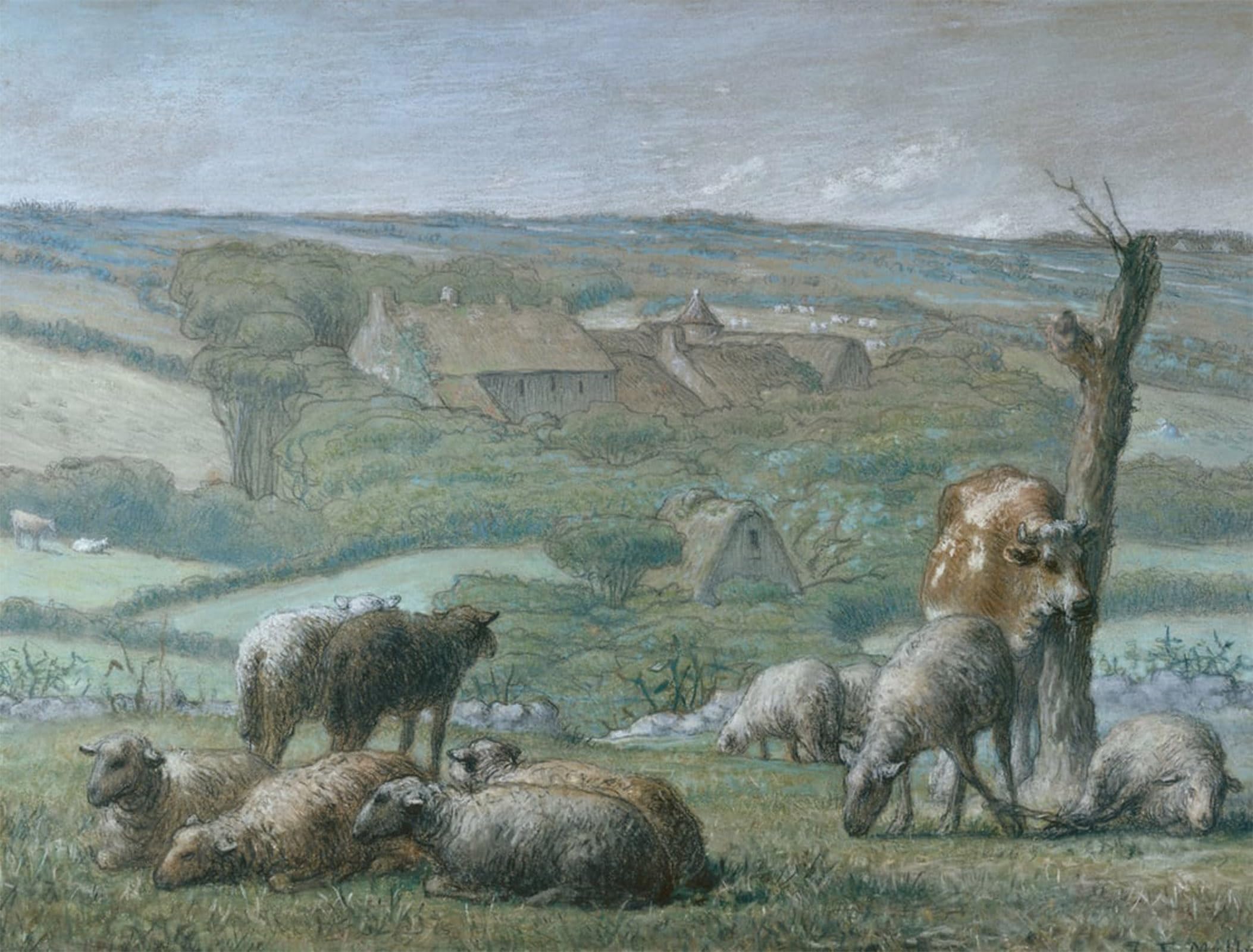 ARTXLXXBN Famous Painting Art Wall Decor Abstract Art Picture the Farmhouse At Lieu Bailly by Jean Francois Millets Animal Pictures for Home Decor 60x90cm
