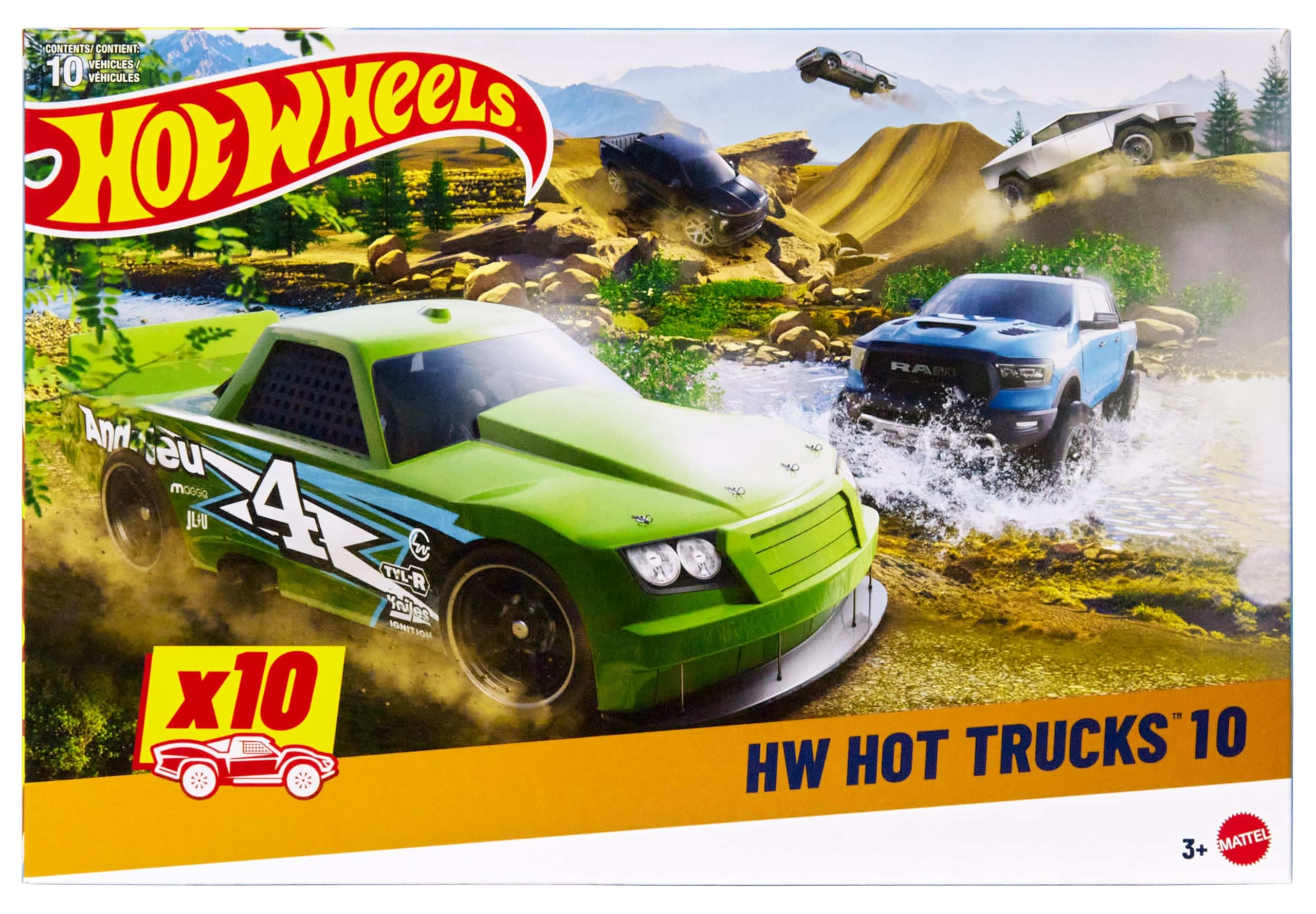 Hot Wheels Pack 10 Camiones (Modelos Surtidos, selección aleatoria), Set de Coches de Juguete Que Incluye camionetas y Furgonetas, Juguete +3 años, HYM97