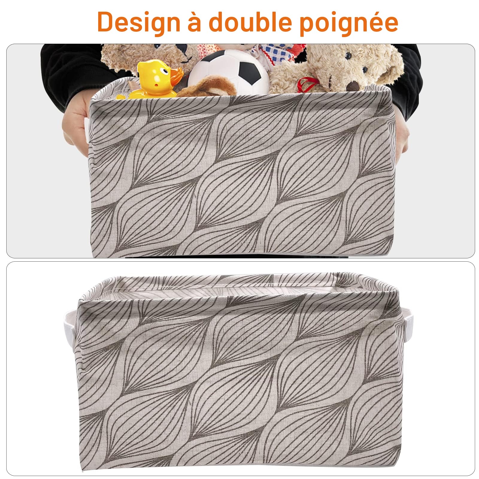 Petit Panier Rangement Tissu Lin, Lot de 6 Pliable Boite Rangement Tissu avec Poignées, Étanche Stockage Corbeille Panier pour Tiroir, Jouets, Maquillage, Salle de Bain, 28 * 19 * 15cm