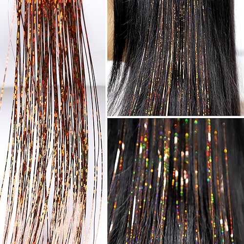 Miniatura 3 de COSHONWOL - 6 clips de oropel para el cabello, kit de oropel con clip de 19.6 pulgadas, kit de oropel con purpurina, accesorios para fiestas de