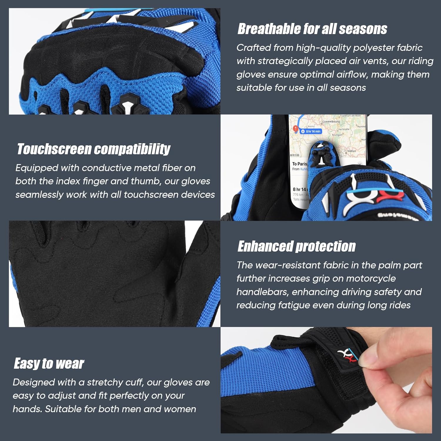 Breathable Motorcycle Riding Gloves Full Finger Knuckle Protection Touchscreen Compatible for Motocross, Mountain Bike,Dirt Bike, Cycling, Off-Road Racing - Image 5