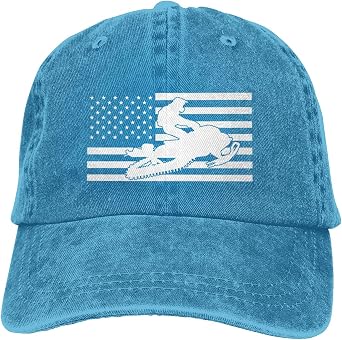 American Flag Snowmobile Funny Hat Adjustable Denim Baseball Cap Black Dad Hat Men Women
