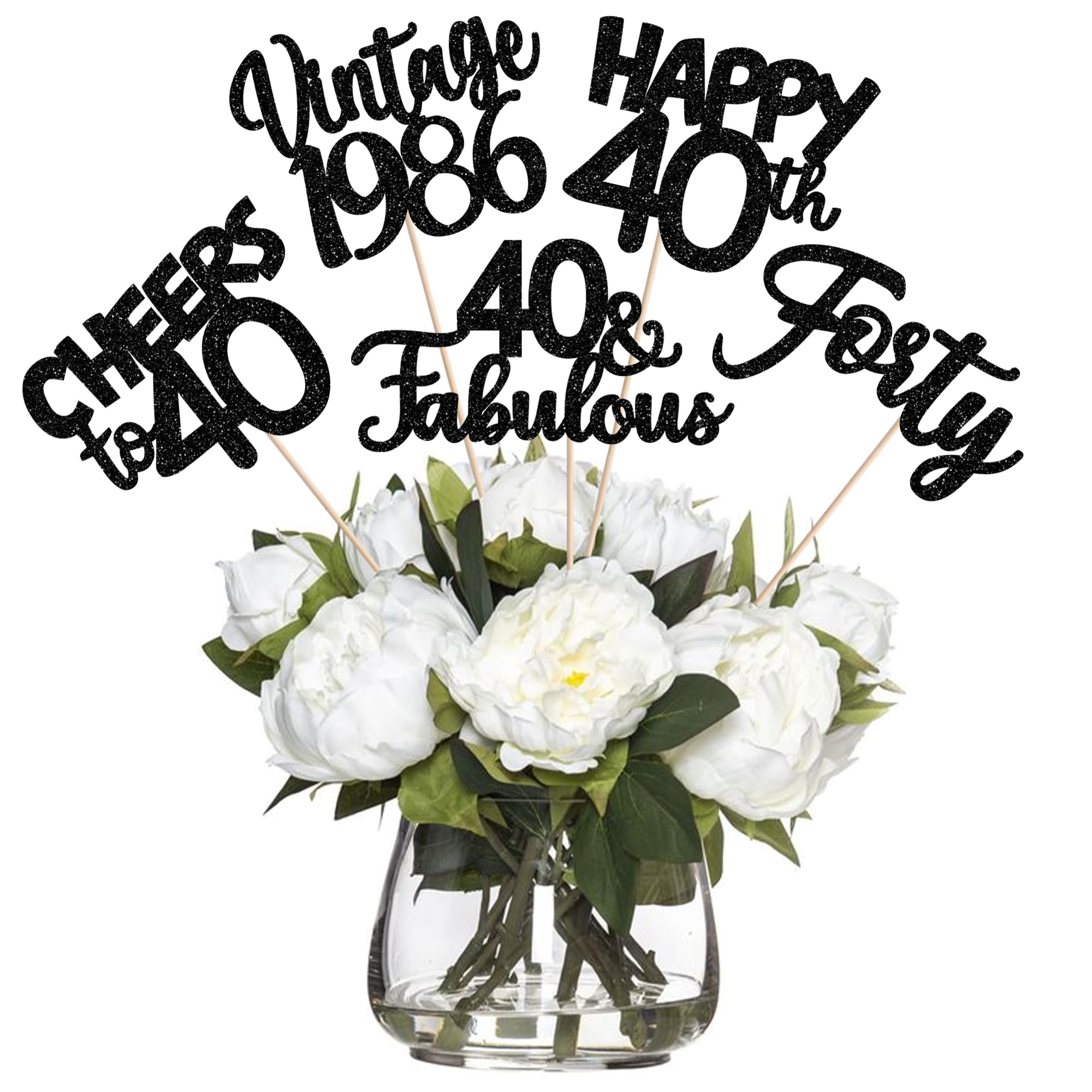 15 PCS Black 40th Birthday Centerpiece Sticks Forty Happy 40th Vintage 1986 Table Flower Centerpieces Sticks Cheers to 40 Fabulous Floral Decorations for 40th Birthday Party Centerpieces Supplies