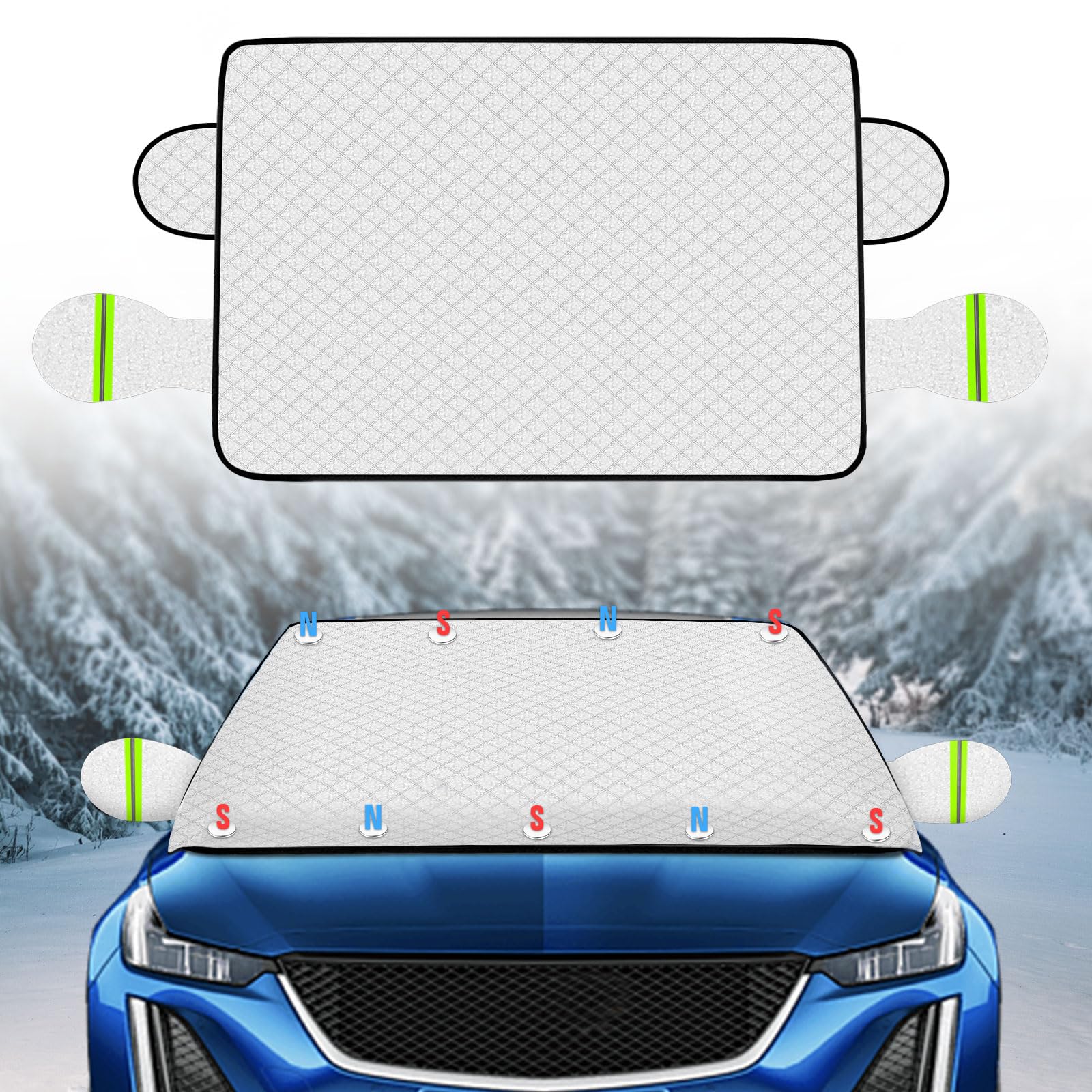MR3XL Windshield Cover for Ice and Snow，45 * 63 inch Extra Large Windshield Snow Cover with 9 PCS Magnets,Fits Most Vehicles,Say Goodbye to Frosty Mornings and Hello to Easy Winter Prep