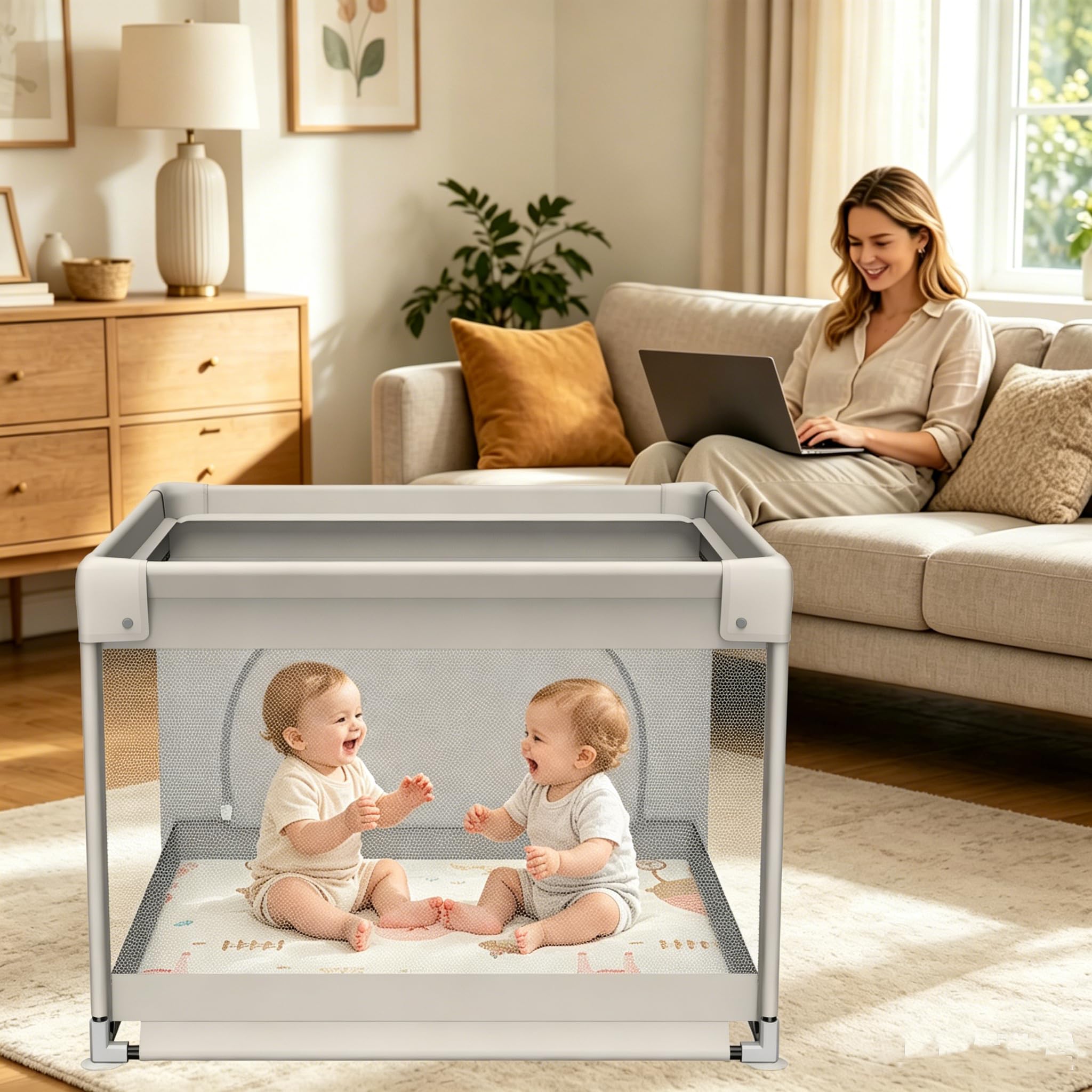90x90cm Box Bambini con Materassino,Recinto per Bambini con Tappeto Schiuma, Piccolo Box Neonato per Appartamento, Recinto Neonato Centro di Attività Interno ed Esterno