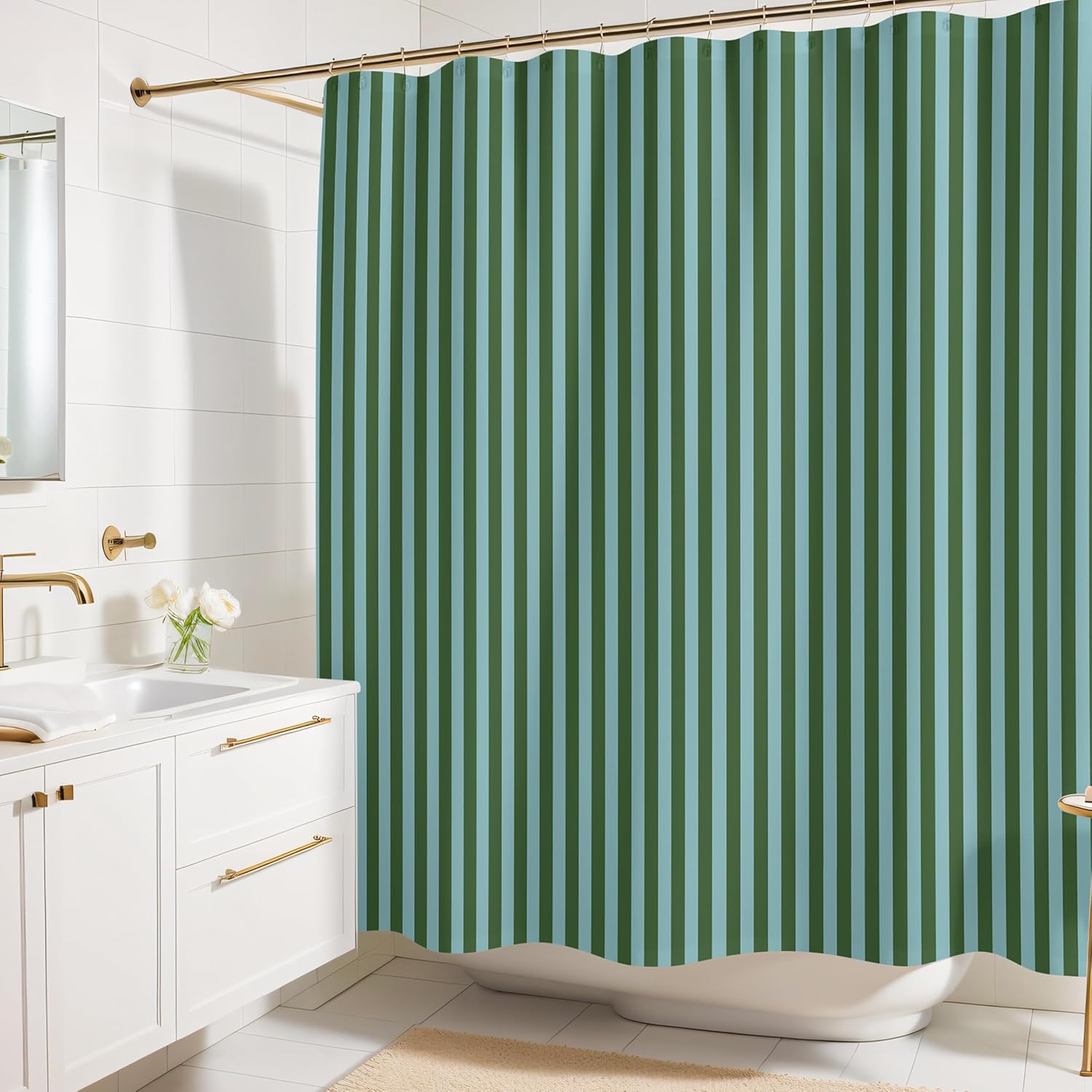 Striped Shower Curtain - Green and Teal Stripes - Modern Coloruful Home Decor - Fabric Shower Curtain for Any Bathroom - 72x72 Inches (Green/Teal Stripes)