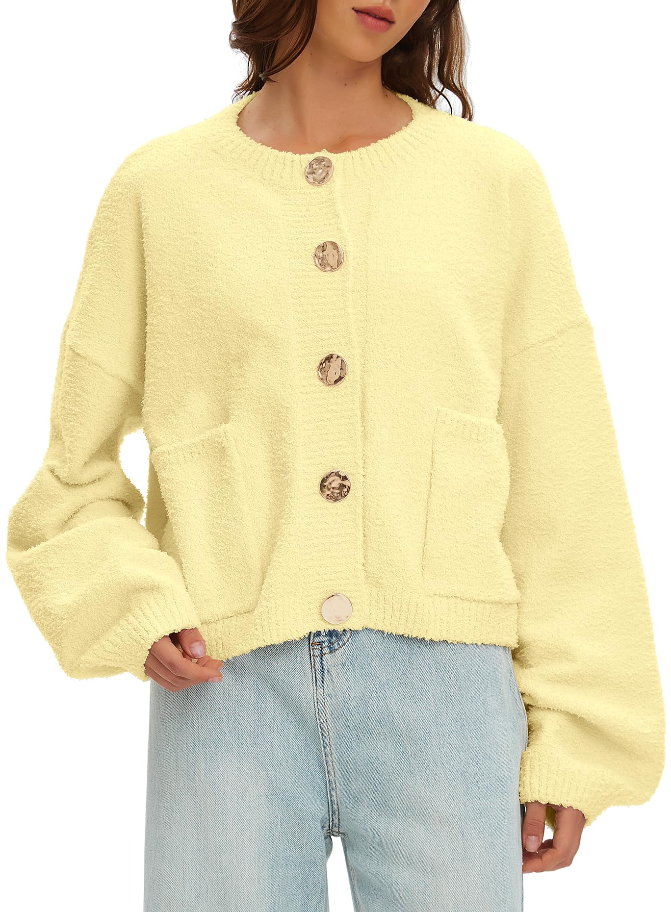 Beaully Womens Cardigan Sweaters Fuzzy Knit Long Sleeve Button Up Outwear Casual Warm Fall Jackets Coats