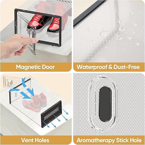 Miniatura 2 de BALEINE Paquete de 3 cajas apilables de almacenamiento de zapatos para tamaño 9, contenedores transparentes gruesos con tapas, organizador plegable