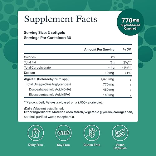 Miniatura 2 de Youtheory Omega Ocean-Friendly - Cápsulas blandas de algas veganas Omega 3 - con EPA y DHA - Salud del corazón, ojos y cerebro - Contenedor