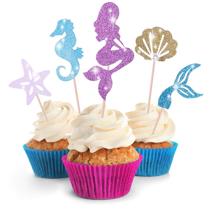 Buy GET FRESH Mermaid Cupcake Toppers Decorations 30pcs Glittery