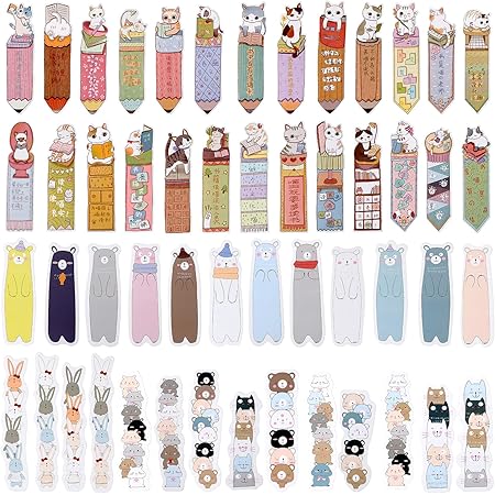 amazon com cute animal paper bookmarks cartoon cat anime reading marker bear rabbit theme page marks writable animal bookmark funny stationery bookmarks for kids girls students adult 120 office products