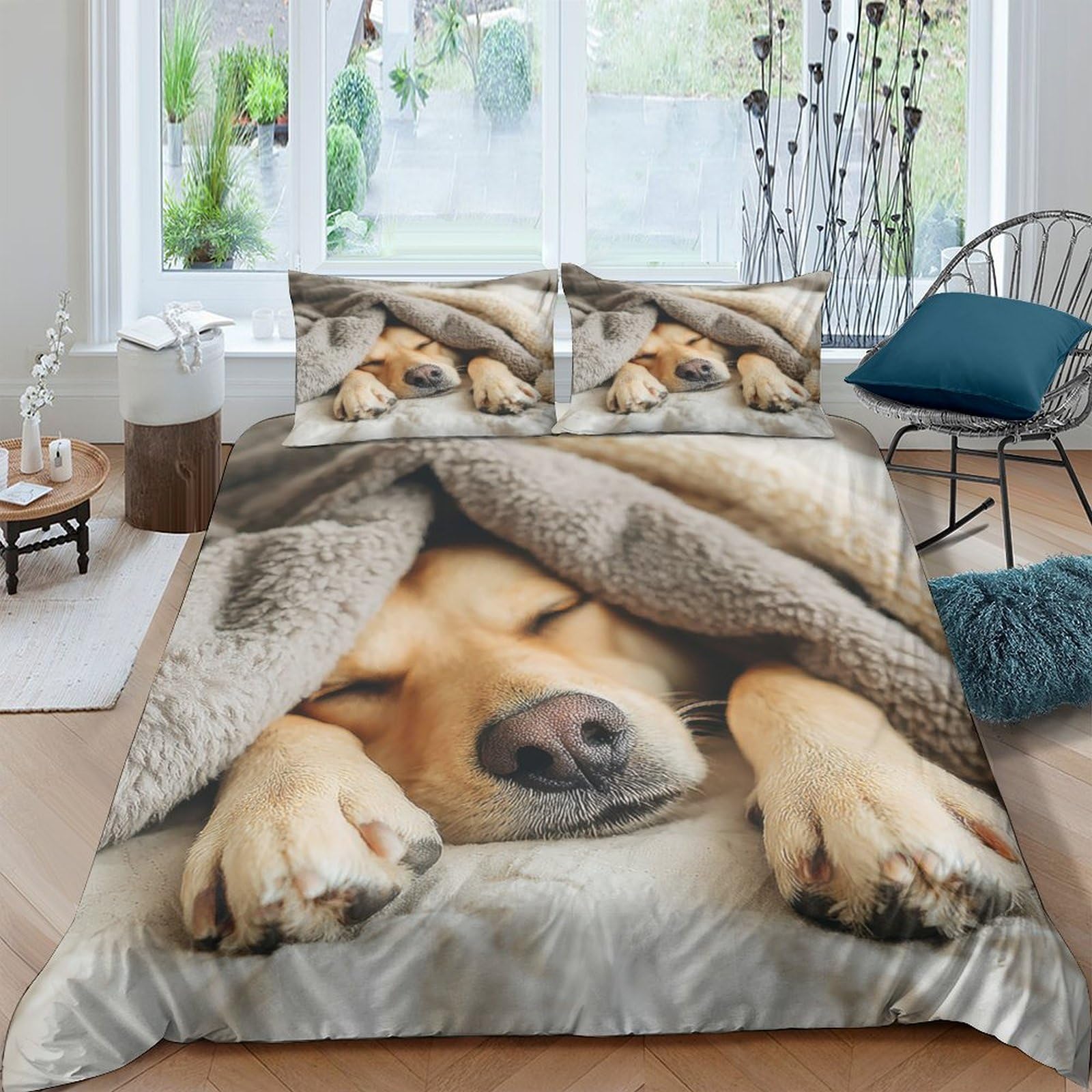 Ctjqhvkz Style-3 3D Printed Sleeping Dog Fitted Sheet Microfiber Soft Bed Cover Blanket Puppy Mattress Cover For Bedroom Guest Room Single（135X200cm）