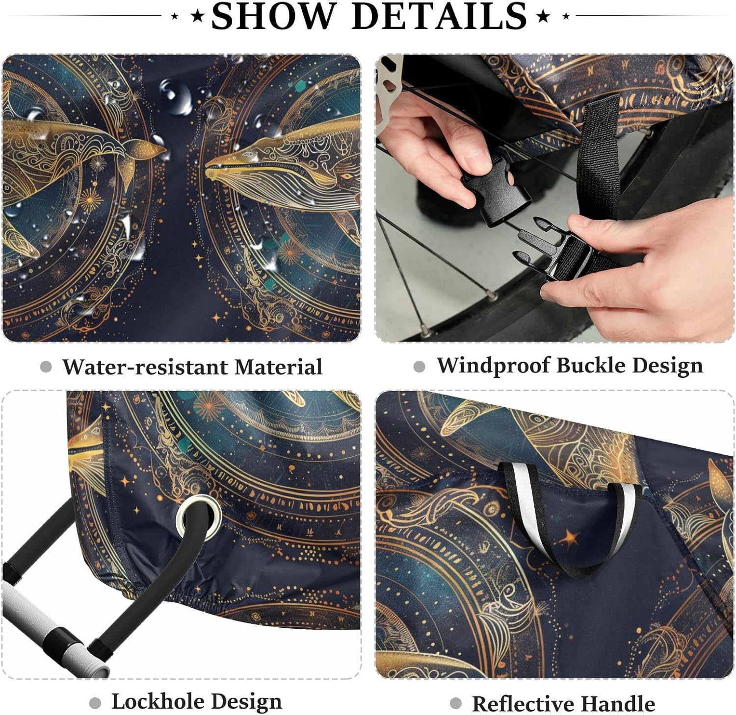ALAZA Golden Whale Mandala Bike Cover Waterproof Outdoor Ebike Bicycle Covers Tarp Protection for 1/2 Bikes, Sun UV Dust Wind Proof