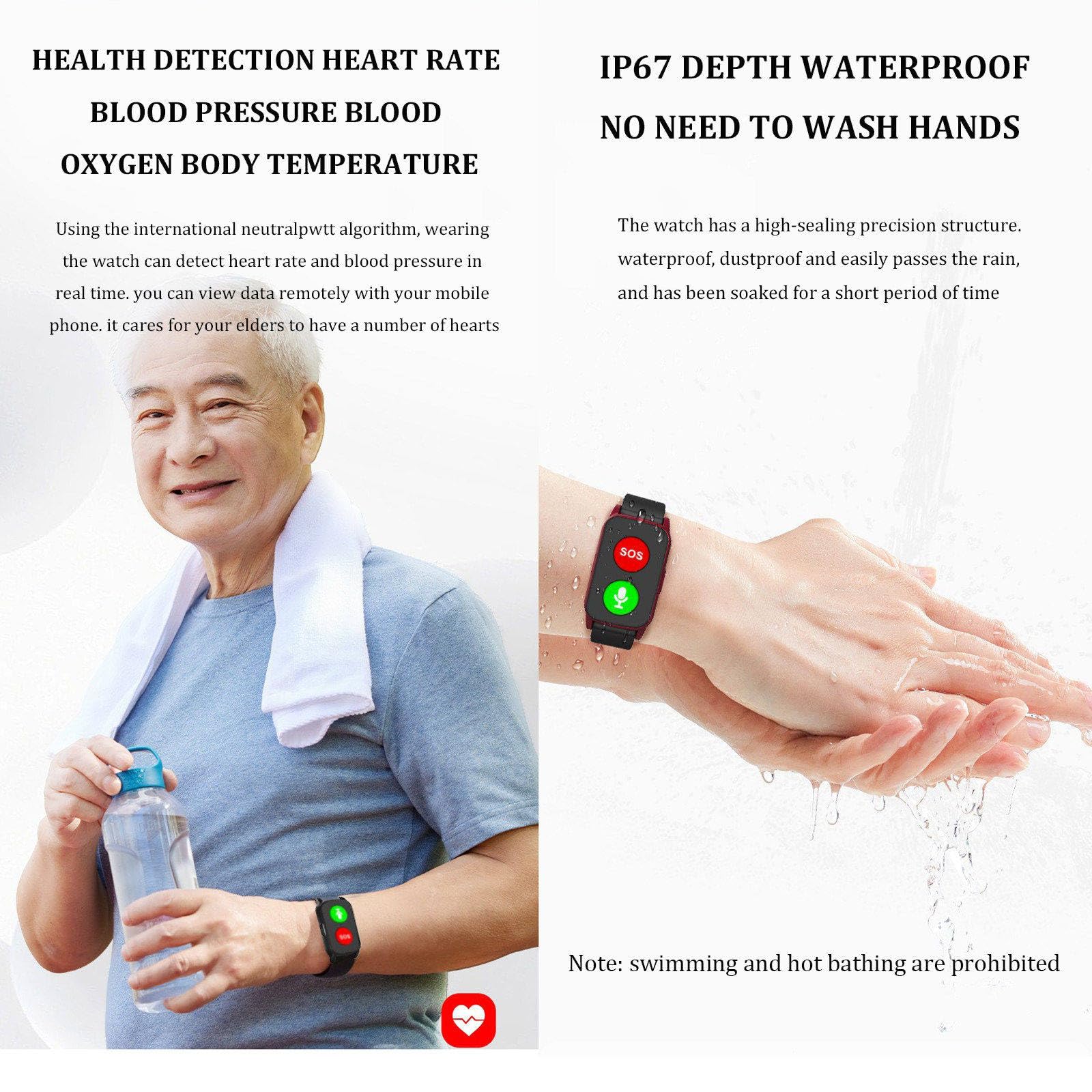 Reloj Emergencia Ancianos Personas Mayores A | Pulsera Con Rastreo Gps,Detección De Caídascon Botón De Llamada De Emergencia Botón,Detector Caída,Monitoreo De La Salud