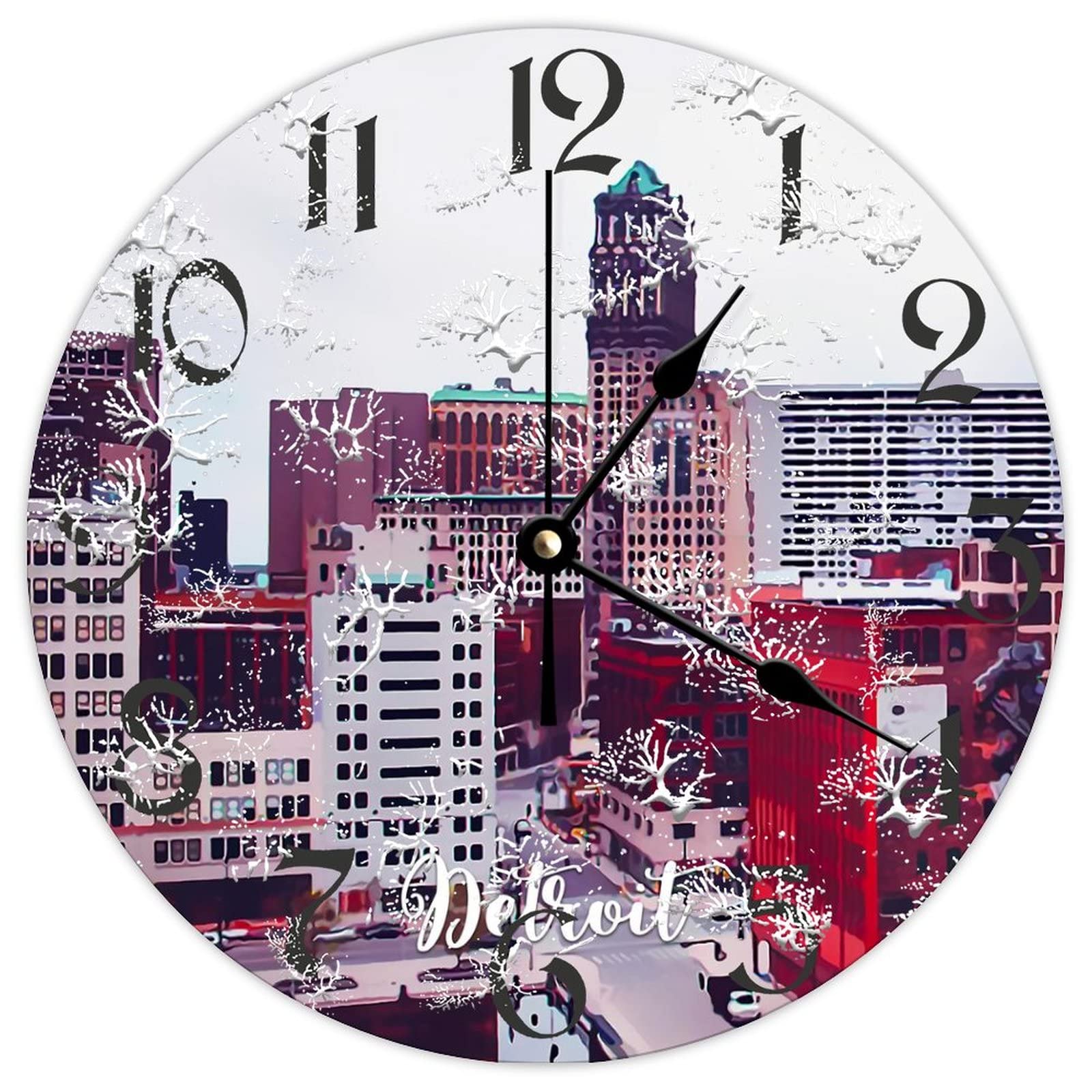 Cadeau vintage original horloge ronde en bois Detroit City pour pendaison de crémaillère