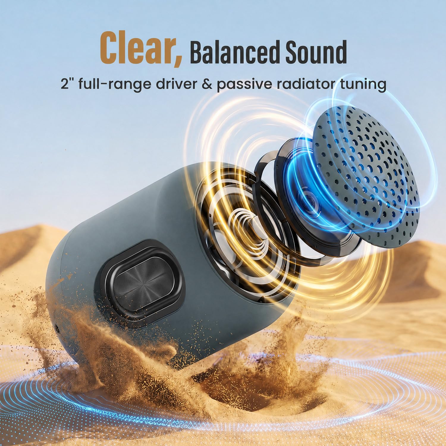 Bobtot Altoparlante Bluetooth portatile senza fili, mini altoparlanti impermeabili con suono stereo forte, 24 ore di riproduzione, funzione TWS, microfono integrato, piccole dimensioni con cinghia