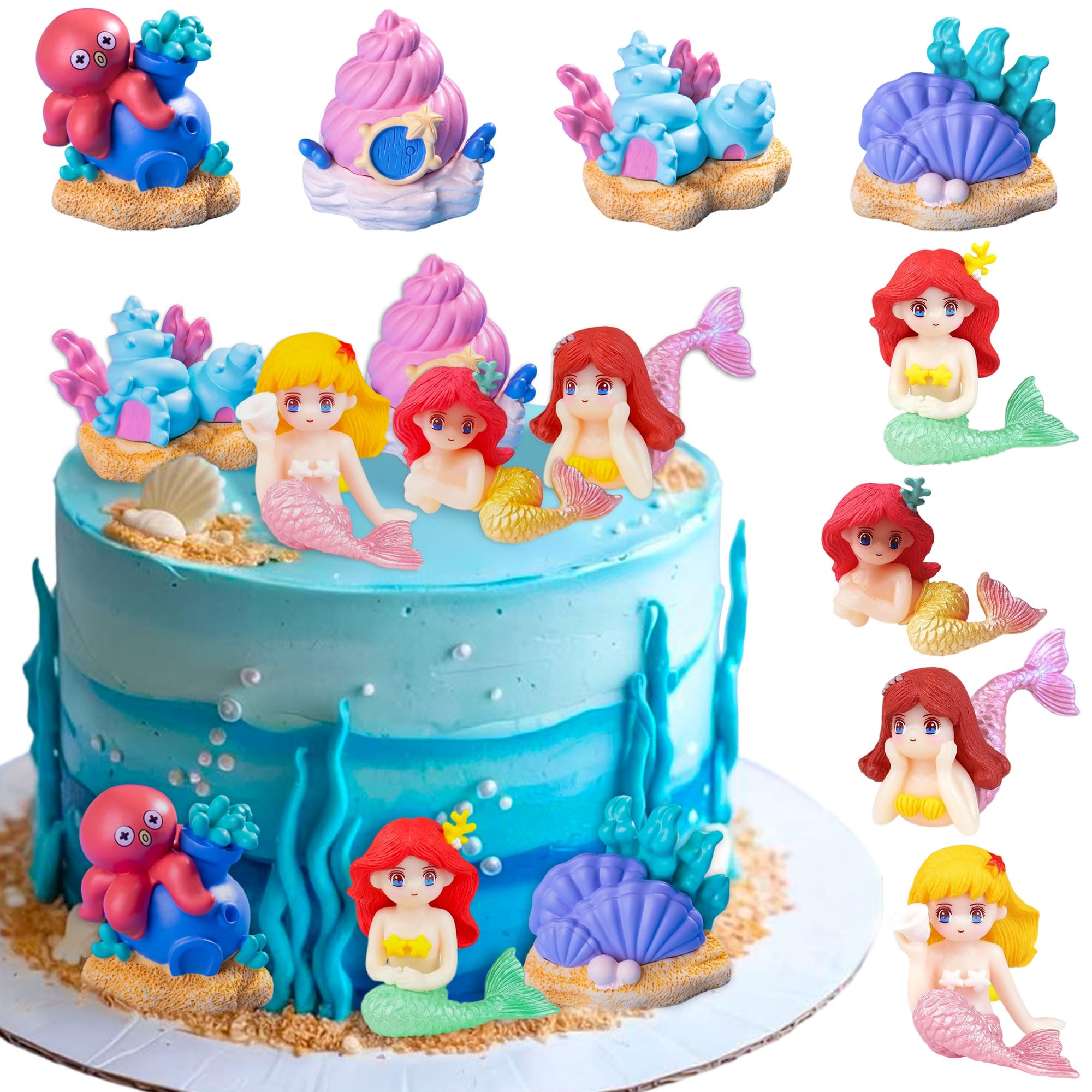 Mermaid Birthday Cake Decorations Sea Ocean Party Favor Supplies for Sea Ocean Theme Baby Shower Birthday Party