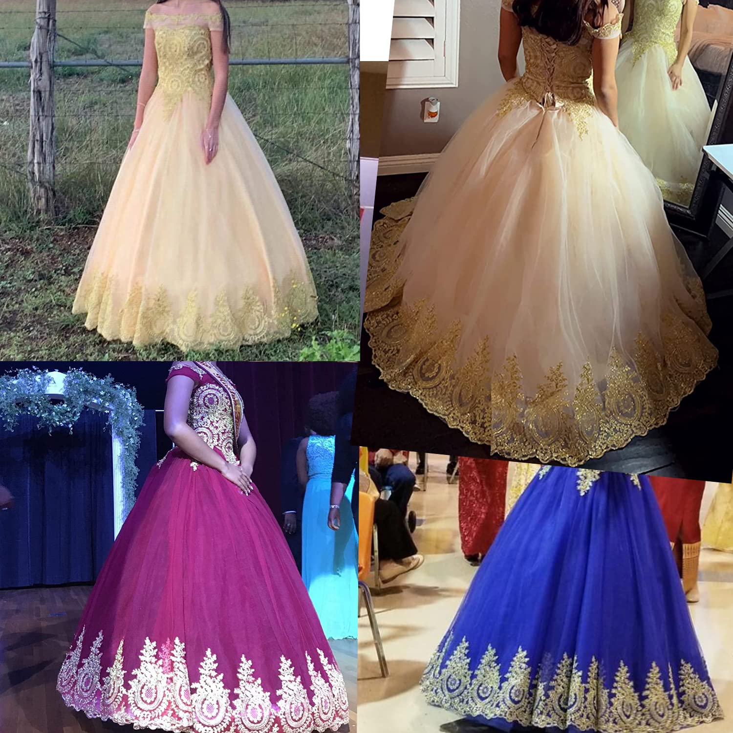 QXMYOO Vestido de Baile Sweet 16, Vestido de quinceañera Formal Largo con Apliques Dorados