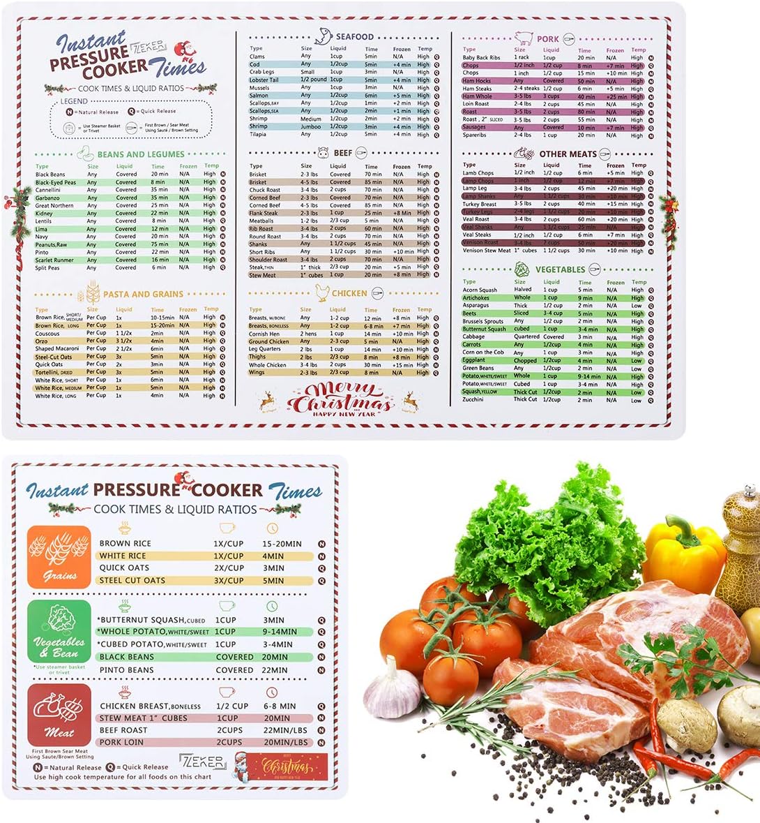 2 Pack Magnetic Cheat Sheet Compatible with Instant Pot Food Magnet Cooking Times Accessories for 90 Common Prep Functions (Large)