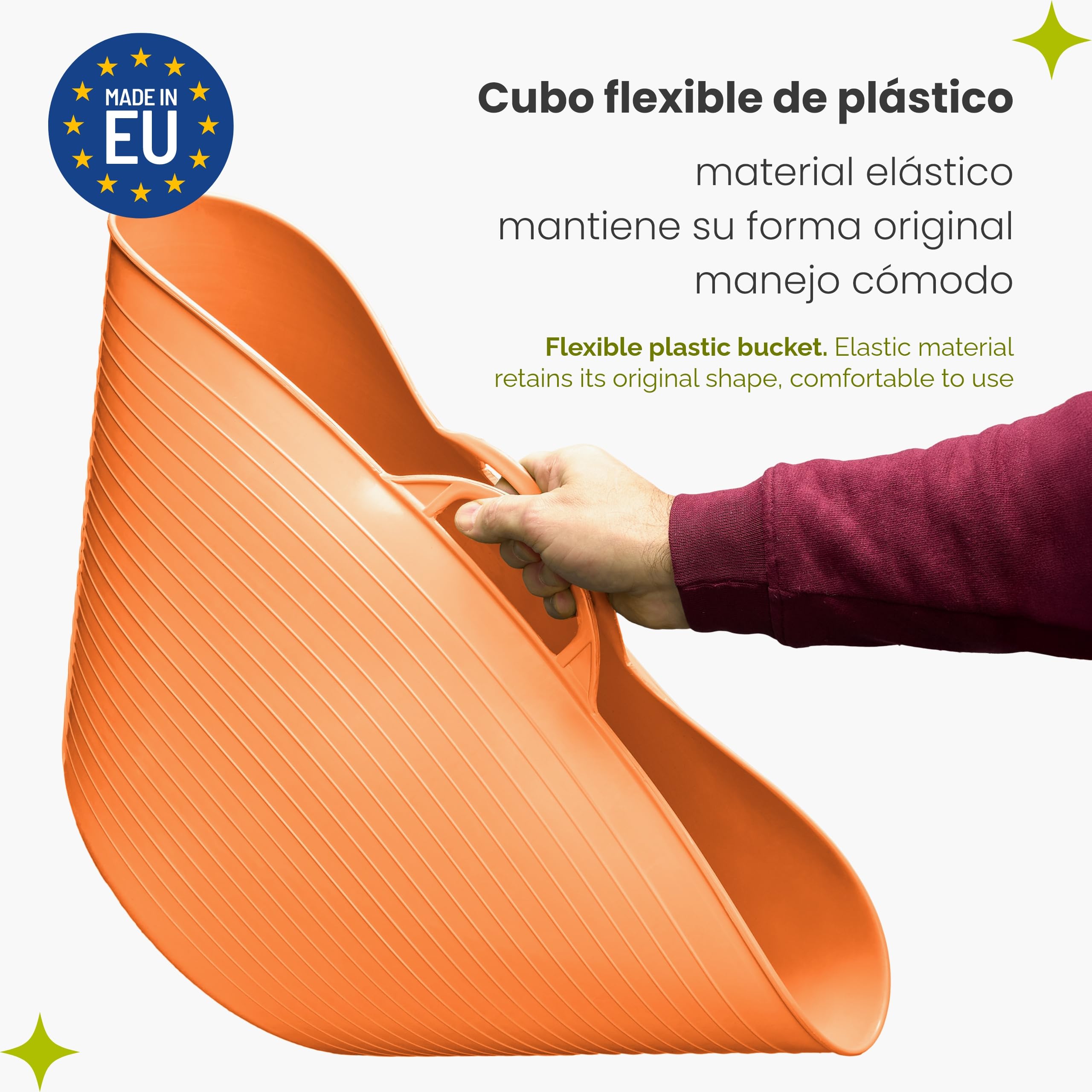 Garronda Pack de 4 Capazo Flexible 42 L para Hogar y Jardín - Cubo Plástico Multiusos con Asas, Cesta, Espuertas de Goma, Barreño Resistente para Albañilería, Limpieza y Transporte GD-0184 (Naranja)