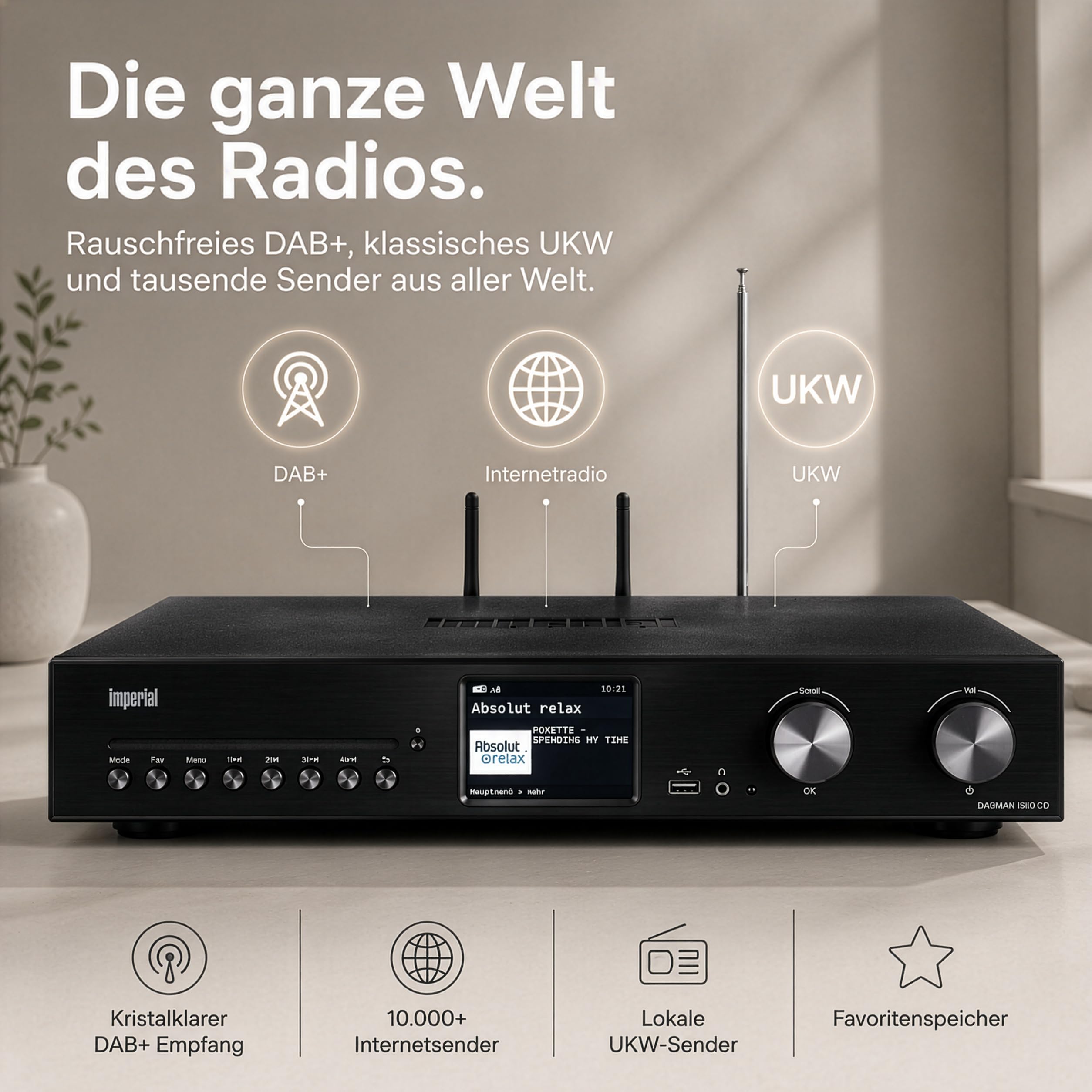 Imperial DABMAN i560 CD DAB Radio, Internetradio WLAN, DAB+ Radio, Bluetooth, Küchenradio, WLAN Radio - HDMI ARC, Bluetooth senden und empfangen, Streaming Dienste schwarz