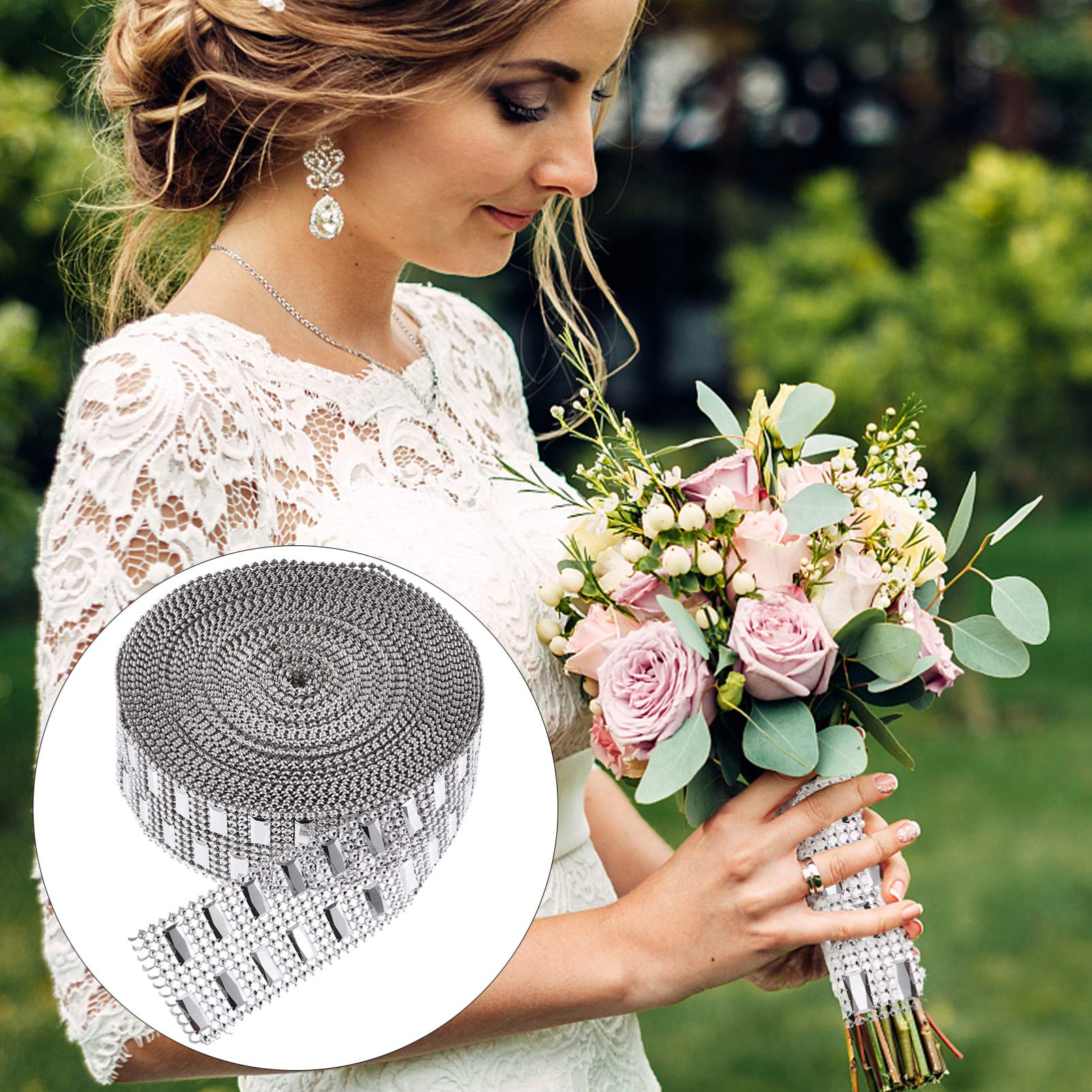 1 Rolle Bänder Bling Banding Bouquet Trim Gürtel Kristall Kleidung Handwerk DIY Applikation Reihe Dusche Schöne Funkelnde Strass Silber Kunstband Party Nähen Hochzeit Acryl