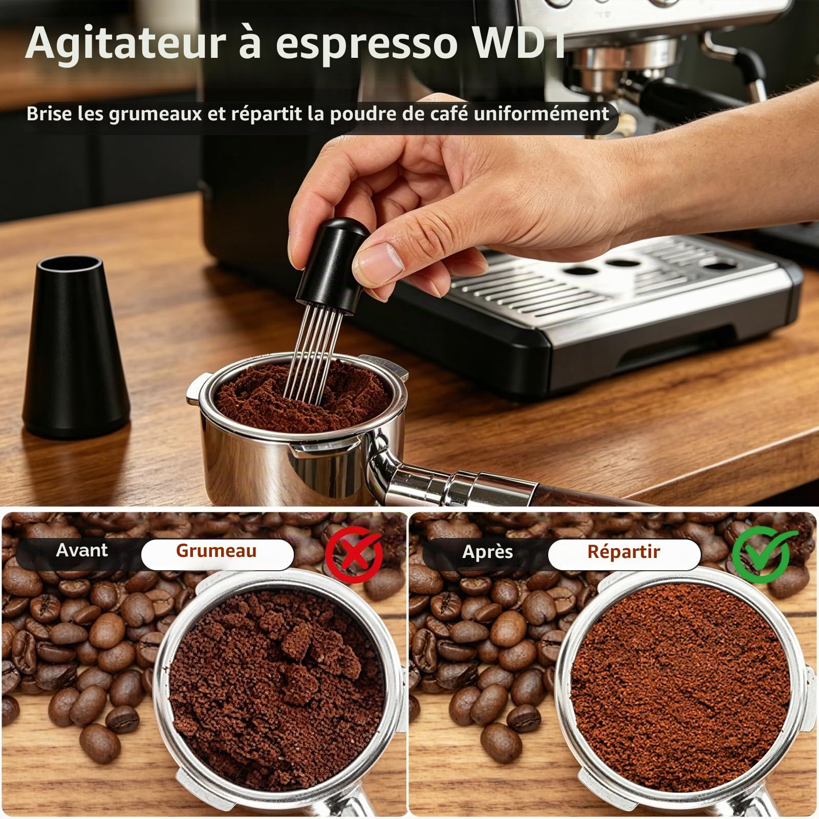 Set De 7 Barista De 51mm En Acier Inoxydable De Haute Qualité Contenant Un Outil Wdt, Un Poussoir Et Une Base De Poussoir Pour Espresso Accessoires Pour Machines à Café à Poignée