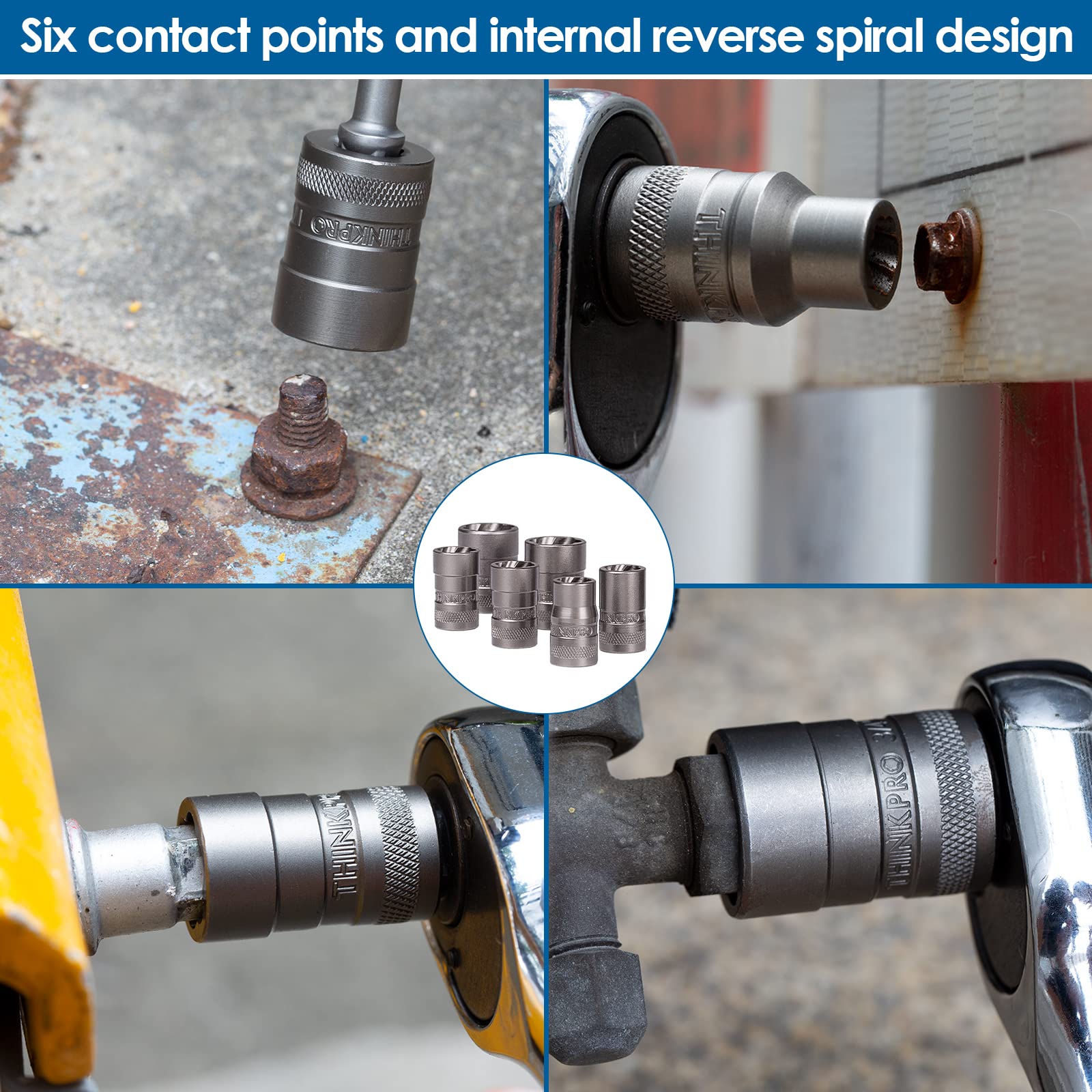 THINKPRO Upgraded Bolt Extractor Set, 15 PCS Impact Bolt & Nut Remover Set, Stripped Lug Nut Remover, Extraction Socket Set for Removing Damaged, Frozen, Rusted, Rounded-Off Bolts, Nuts & Screws