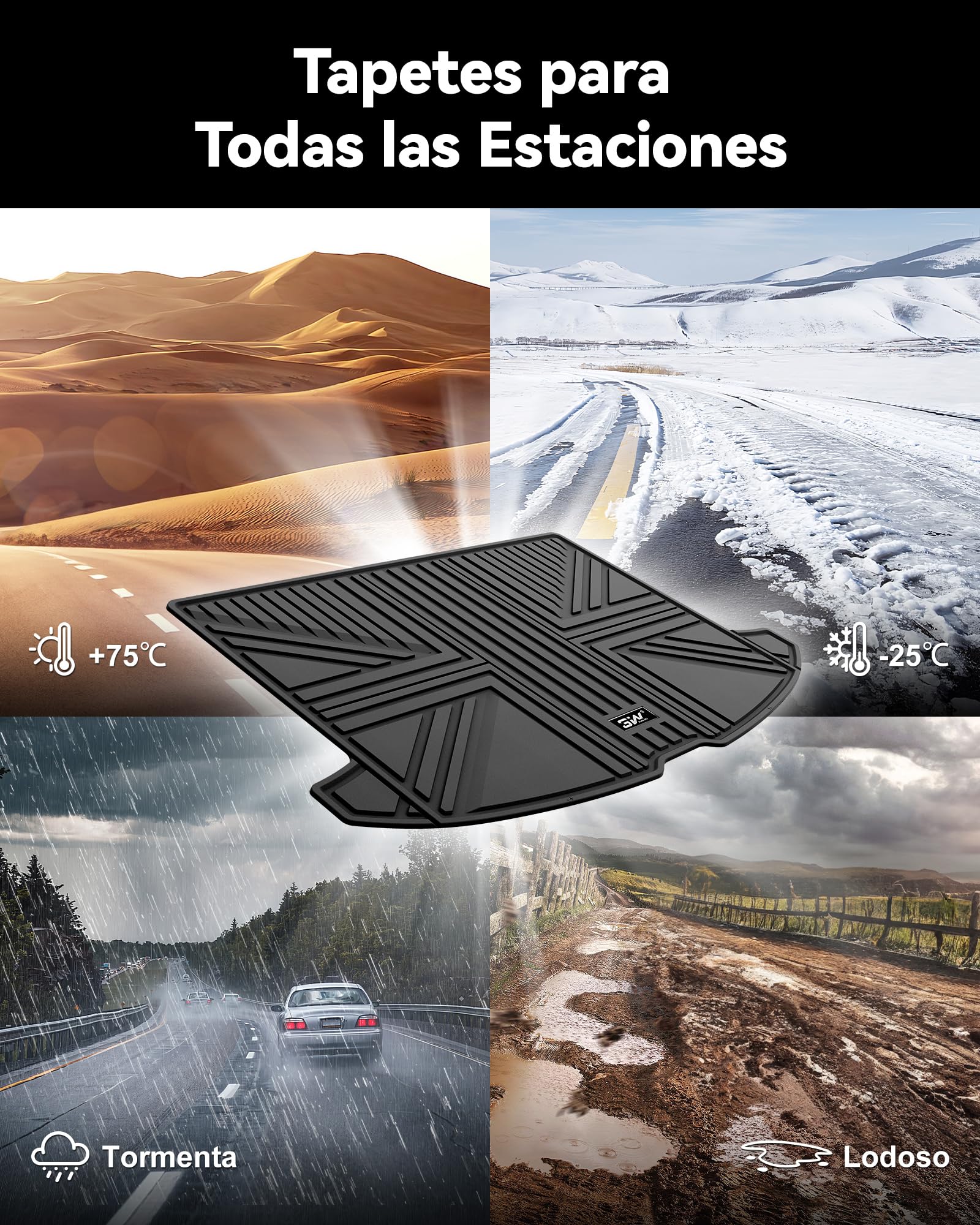3W Alfombrilla Maletero de Coche para Mini Countryman F60 2017-2024, Protector de Maletero Personalizada de TPE para Todo Clima para Mini Countryman Juego Completo de Alfombrillas, Accesorios, Negro